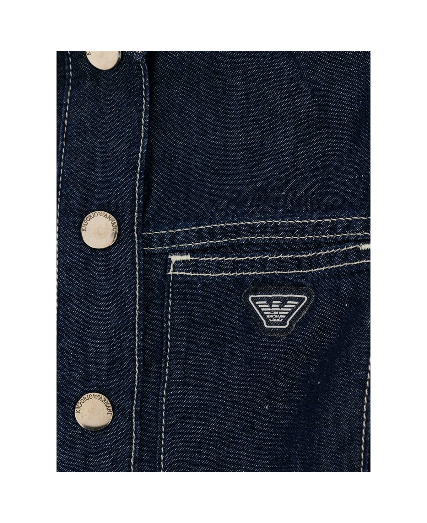 Emporio Armani Blue Jacket With Buttons And Logo Patch In Cotton And Linen Girl - Blu