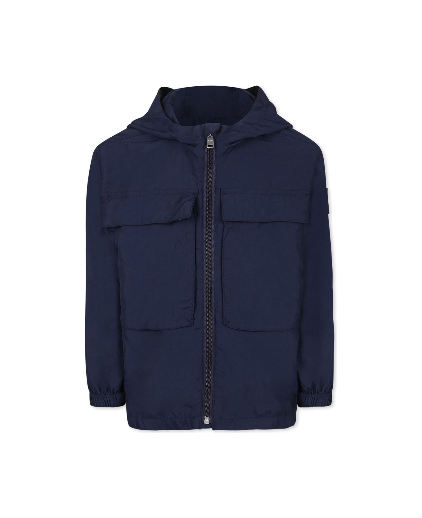 Hugo Boss Blue Windbreaker Jacket For Boy With Logo - Blue