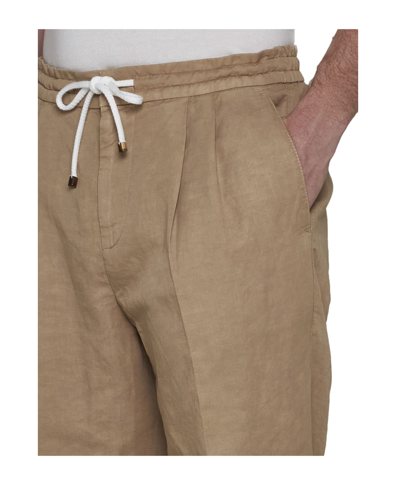 Brunello Cucinelli Leisure Fit Trousers In Linen And Cotton Gabardine - Beige ボトムス