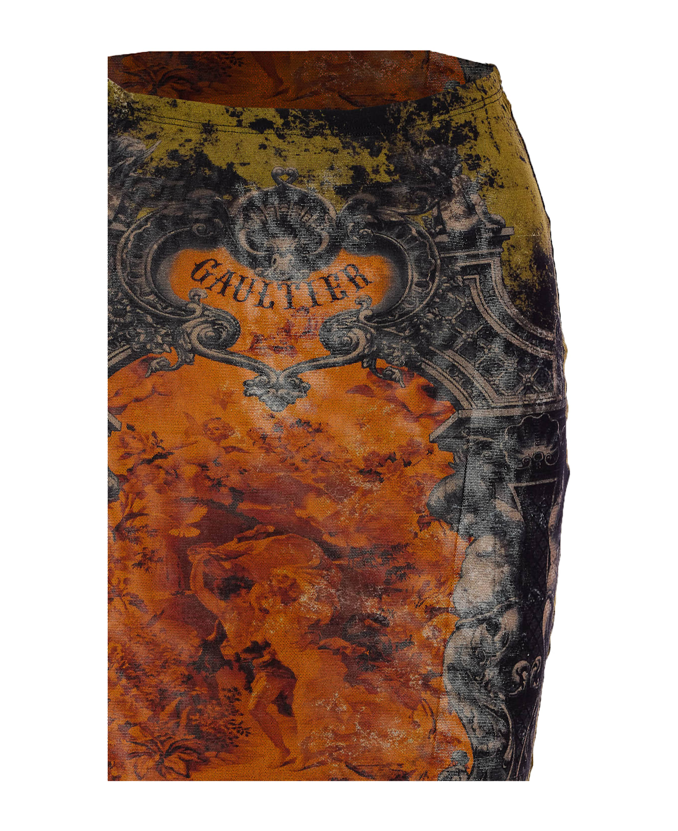 Jean Paul Gaultier Medaillon Print Mesh Long Skirt - MultiColour