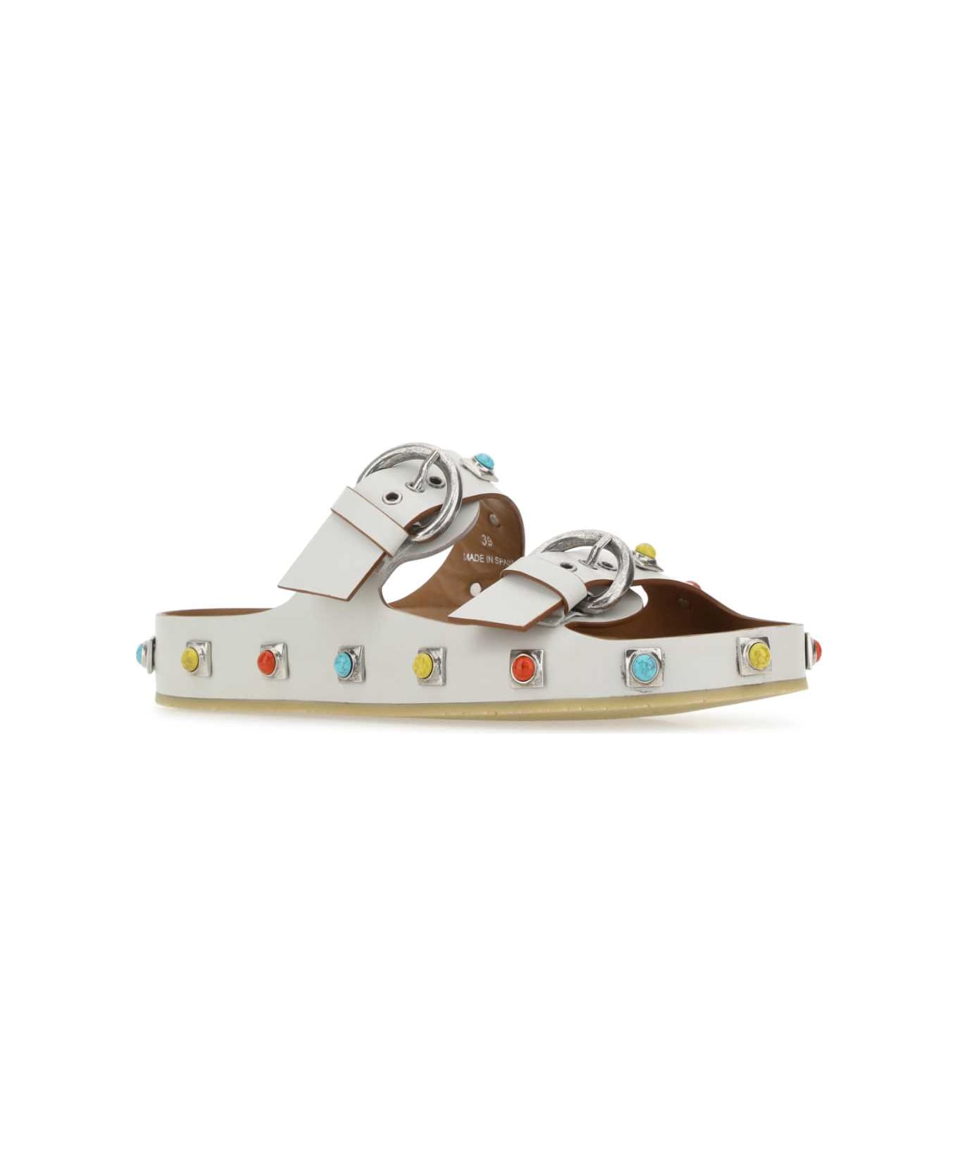 Etro Chalk Leather Crown Me Slippers - WHITE