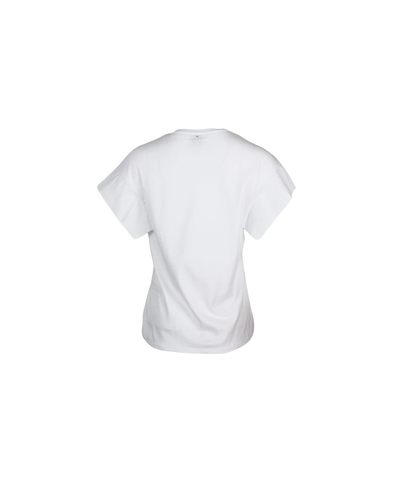 Lorena Antoniazzi Round Neck T-shirt In Cotton Jersey With Flared Cap Sleeves - White