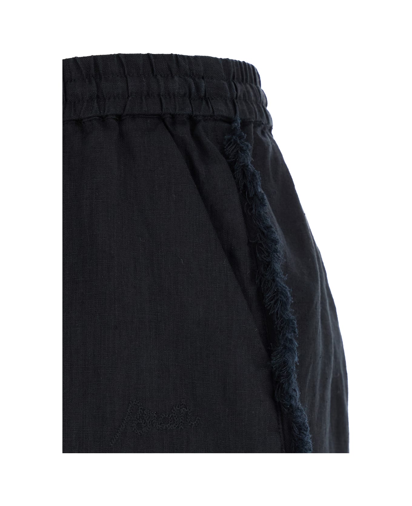 Parosh Black Shorts With Drawstring And Fringed Hem In Linen Woman - NERO