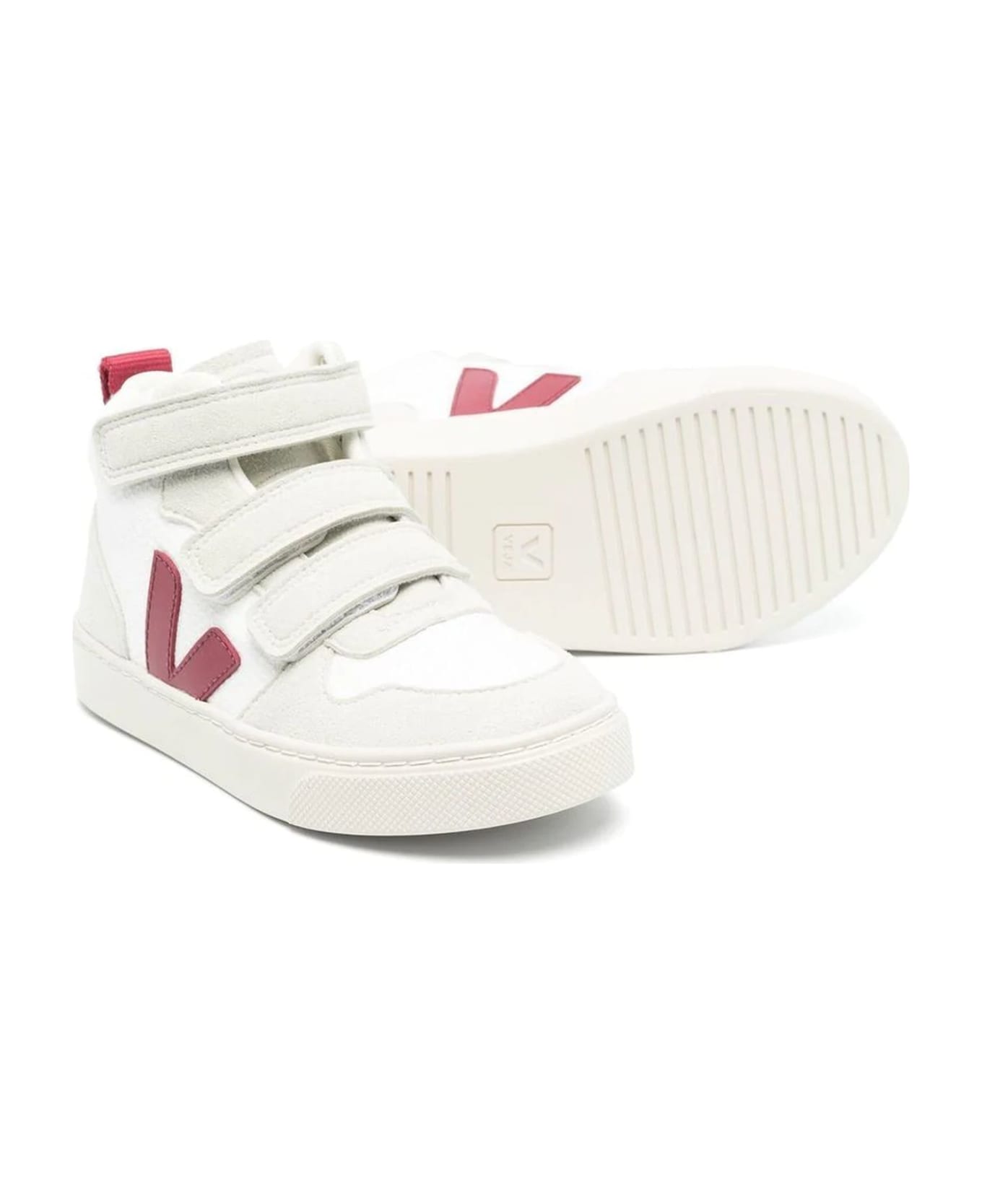 Veja White Fabric Sneakers - Bianco+bordo