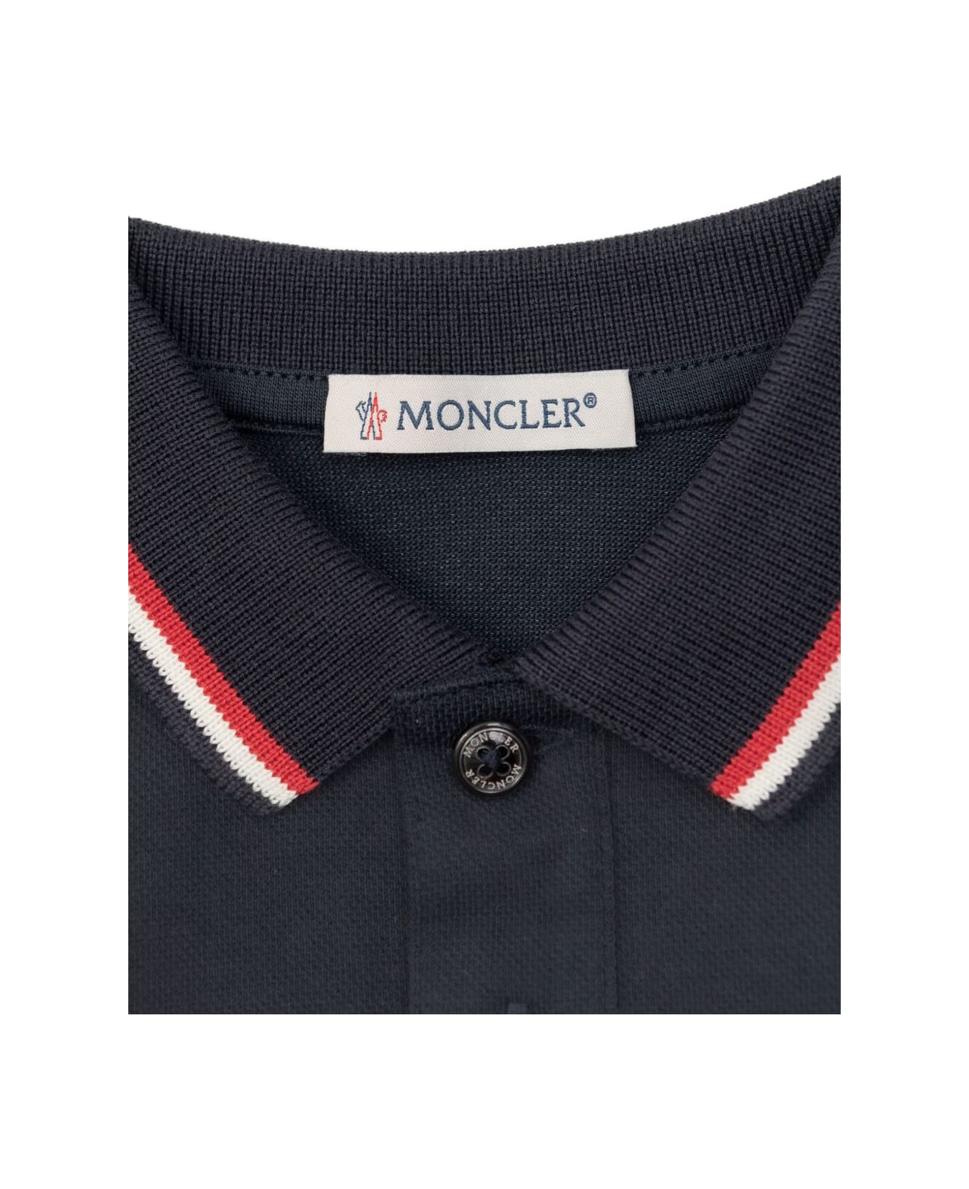 Moncler Enfant Cotton Pique Onesie With Tricolor Hem - Blue