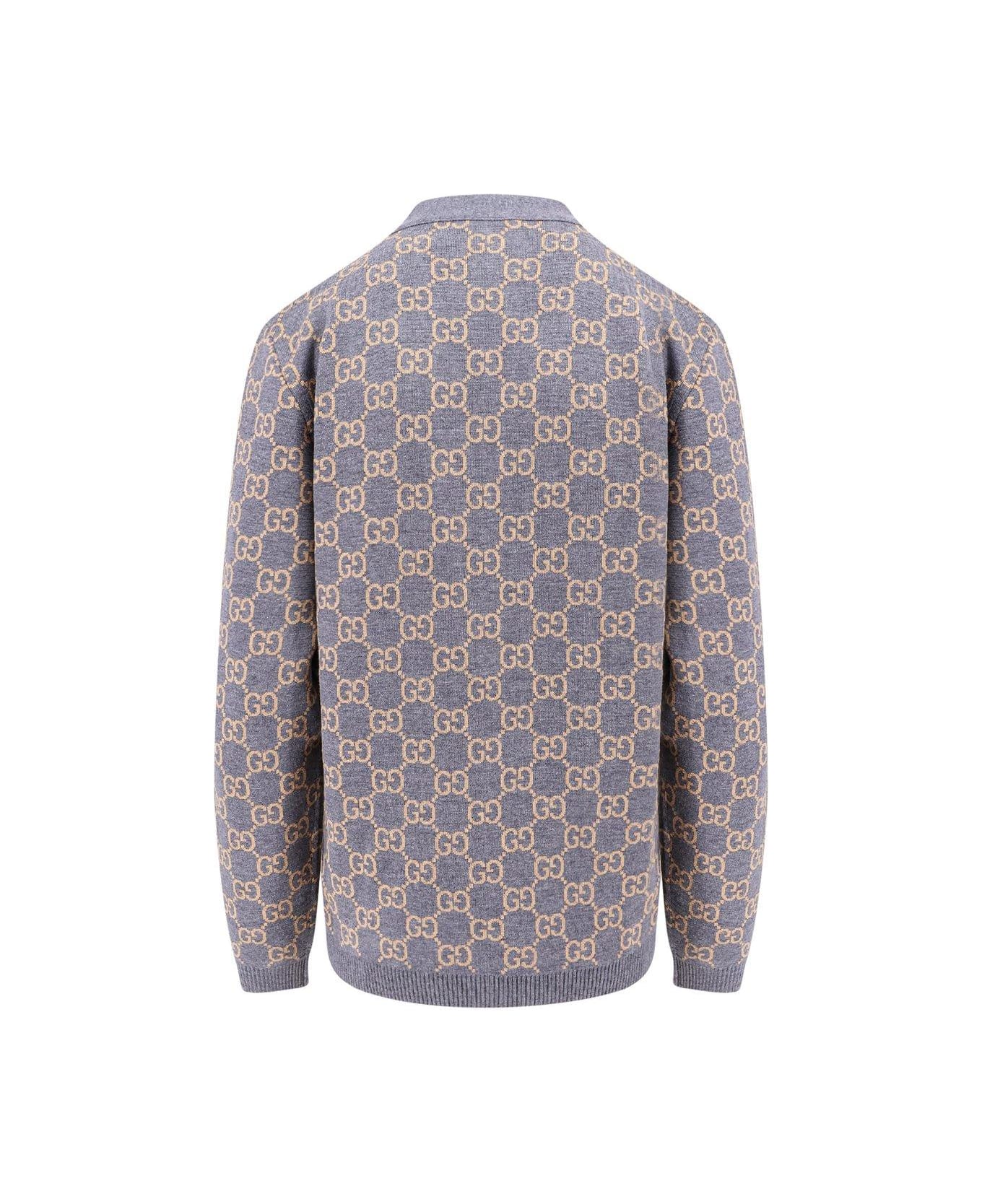 Gucci Monogrammed Intarsia Button-up Cardigan - Grey/camel