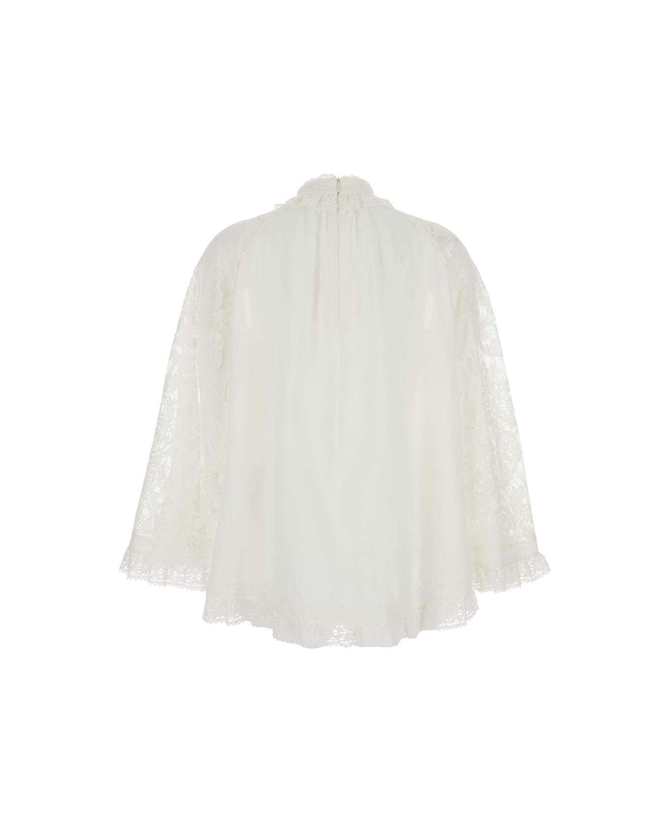 Zimmermann 
ascension
 White Blouse With Lace Panels And Scallop Hem In Ramie Woman - White