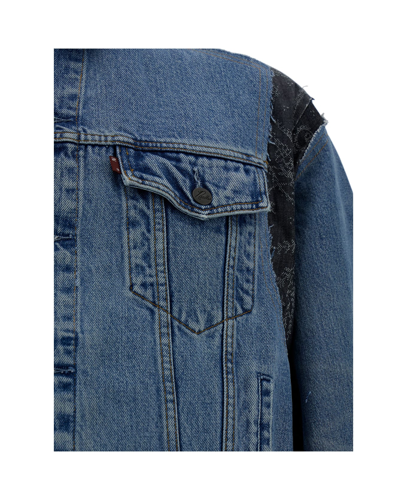 Needles Blue Patchwork Asymmetric Jacket In Cotton Denim Man - Blu