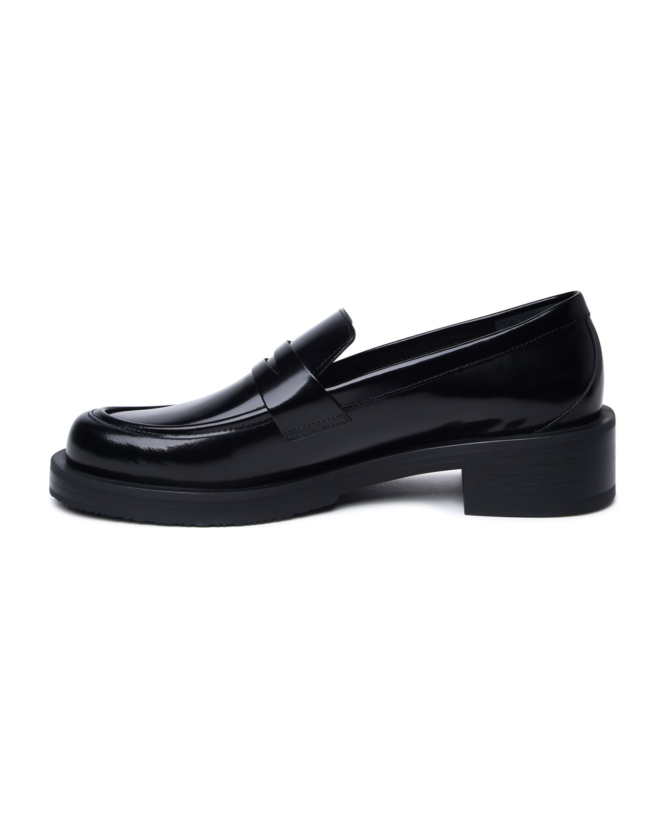 Stuart Weitzman Black Shiny Leather Loafers - Black ハイヒール