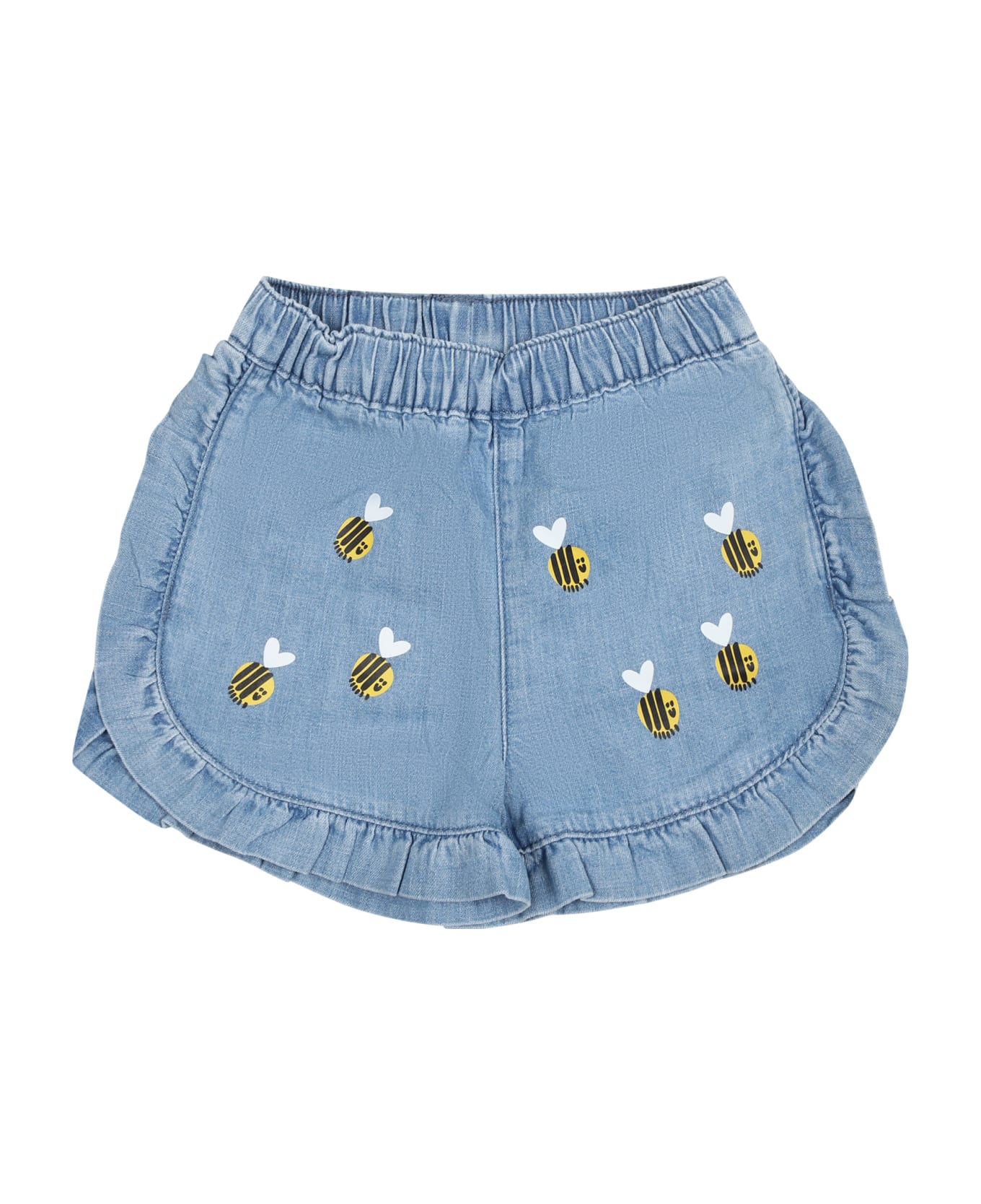 Stella McCartney Kids Blue Shorts For Baby Girl With Beees - Denim ボトムス