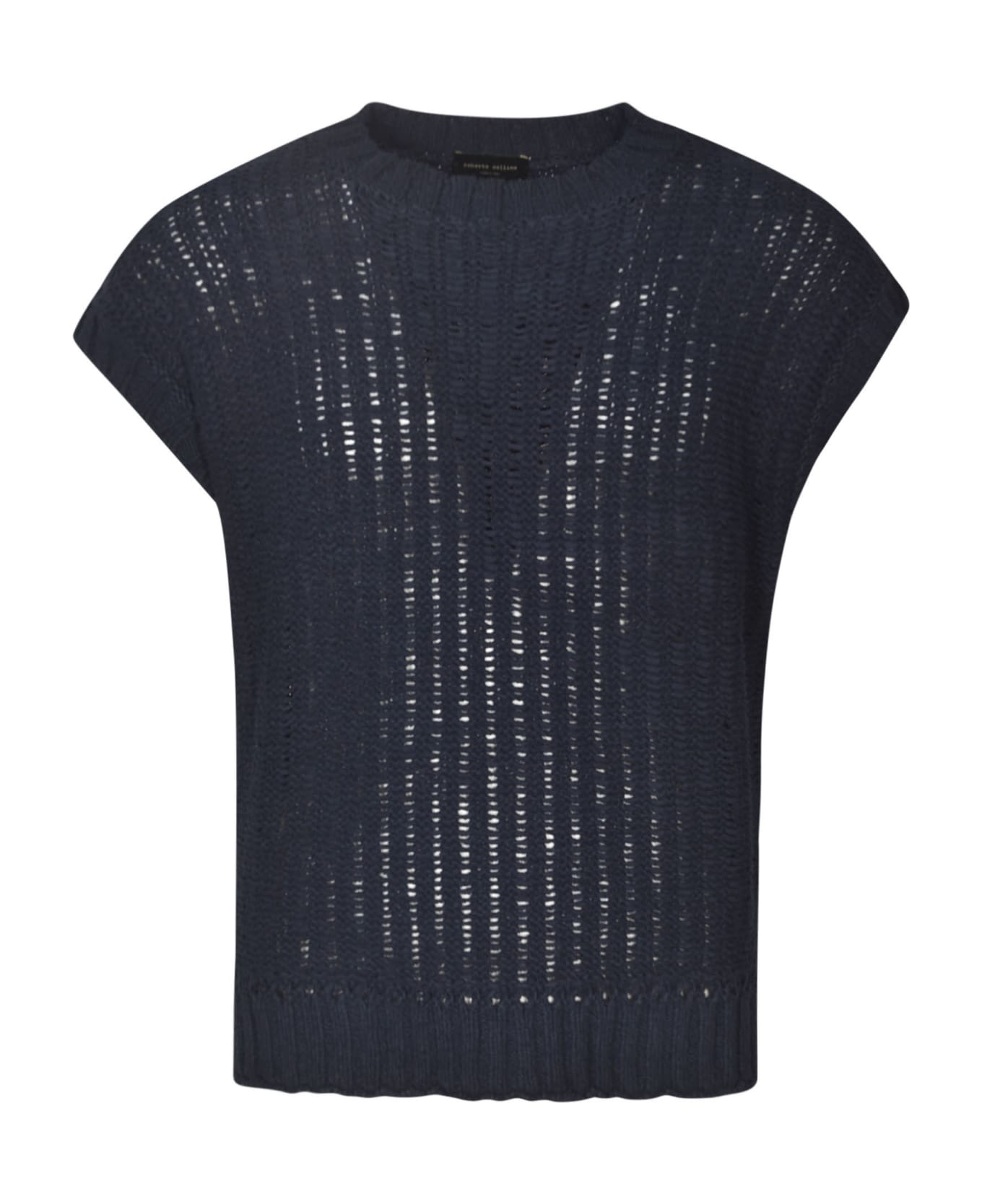 Roberto Collina Rib Trim Perforated Knitted Sleeveless Sweatshirt - Navy フリース