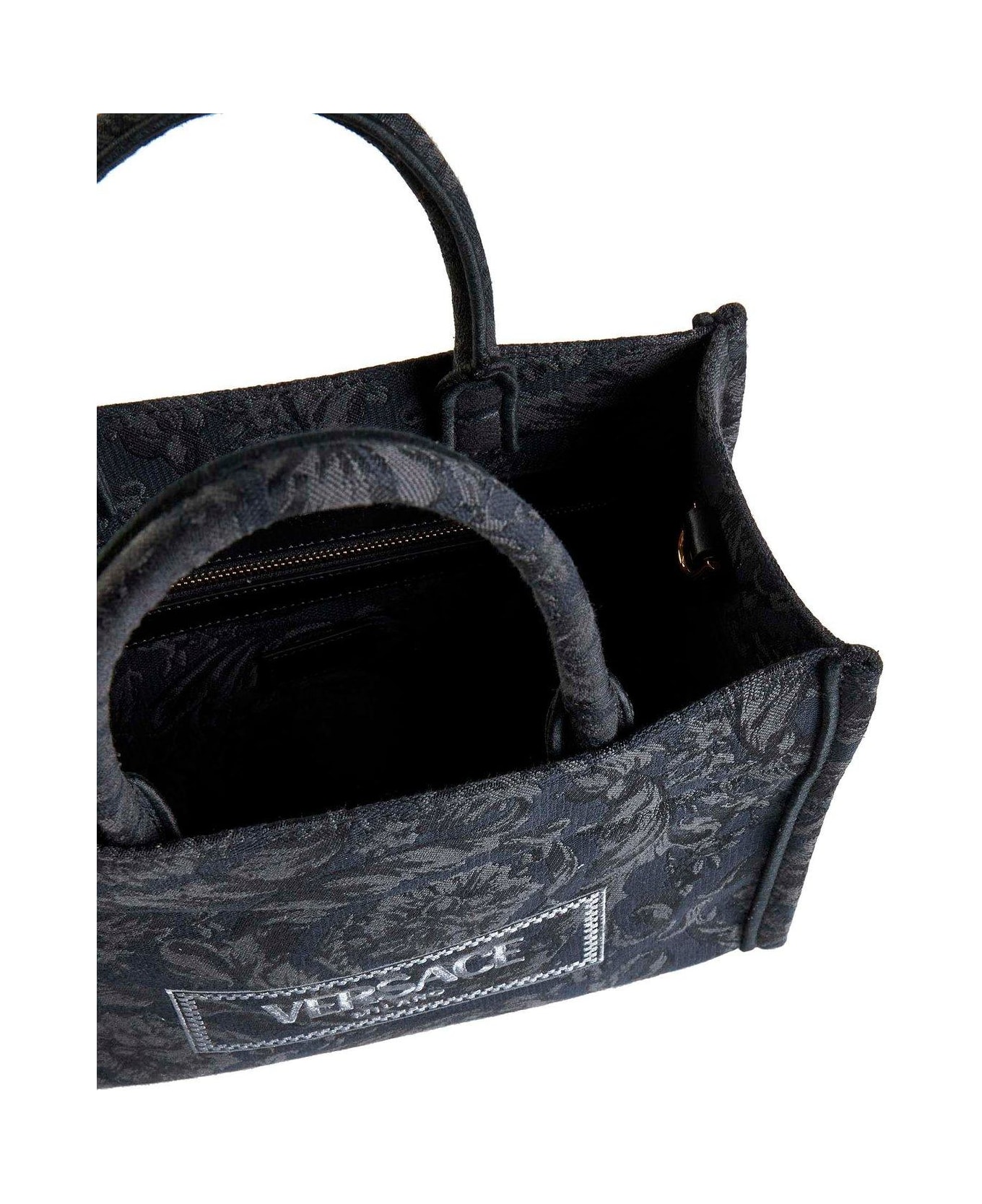 Versace All-over Floral Motif Top Handle Bag - Black+black-versace-gold トートバッグ