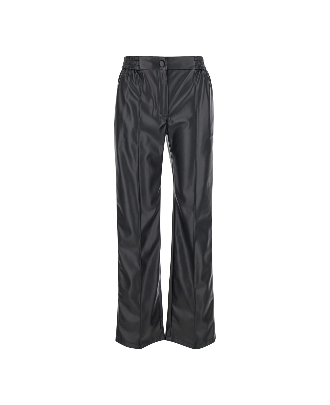 TwinSet Black Pants With Elastic Waistband And Logo In Eco Leather Woman - Black