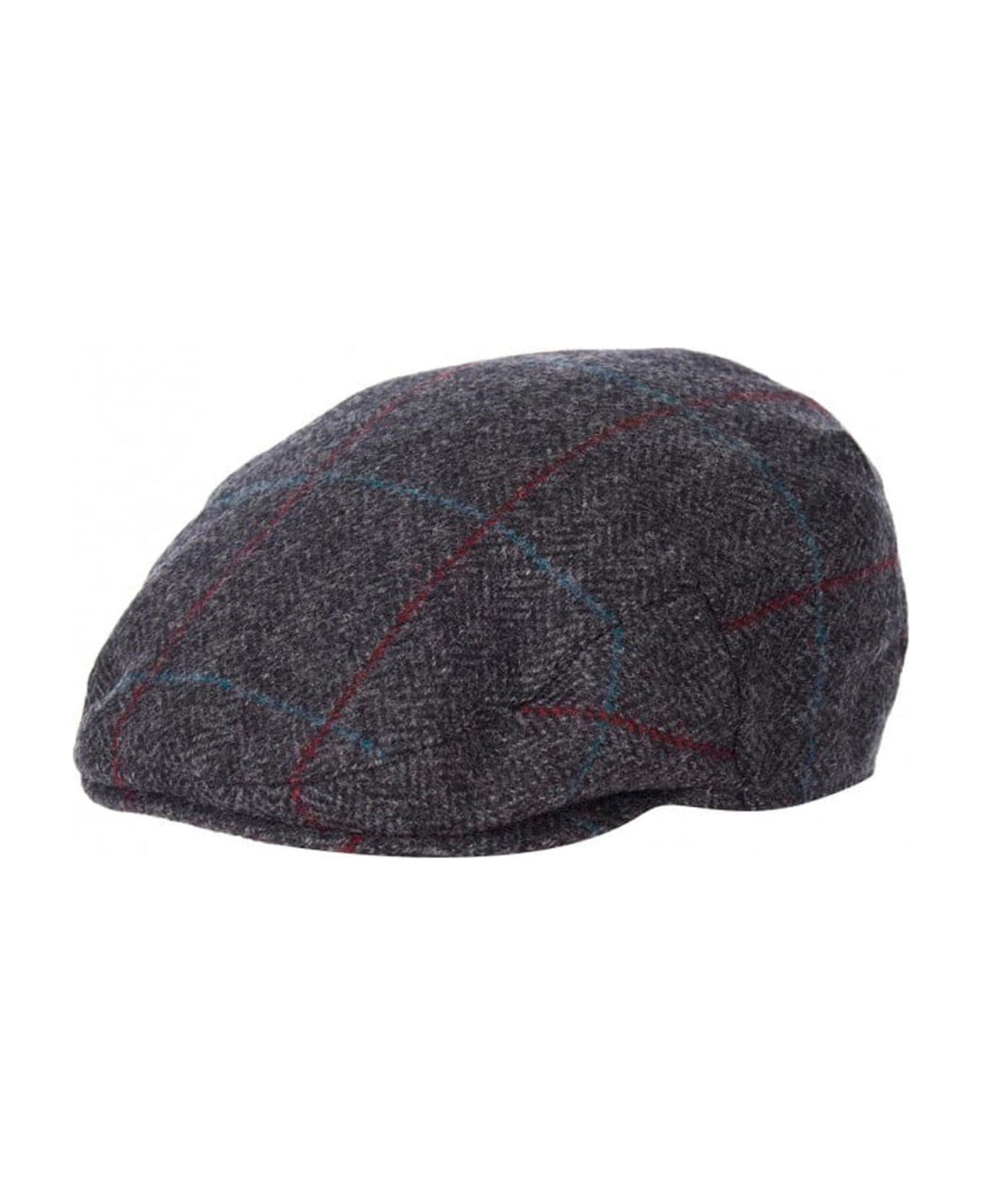 Barbour Crieff Flat Cap - Charcoal/red/blue