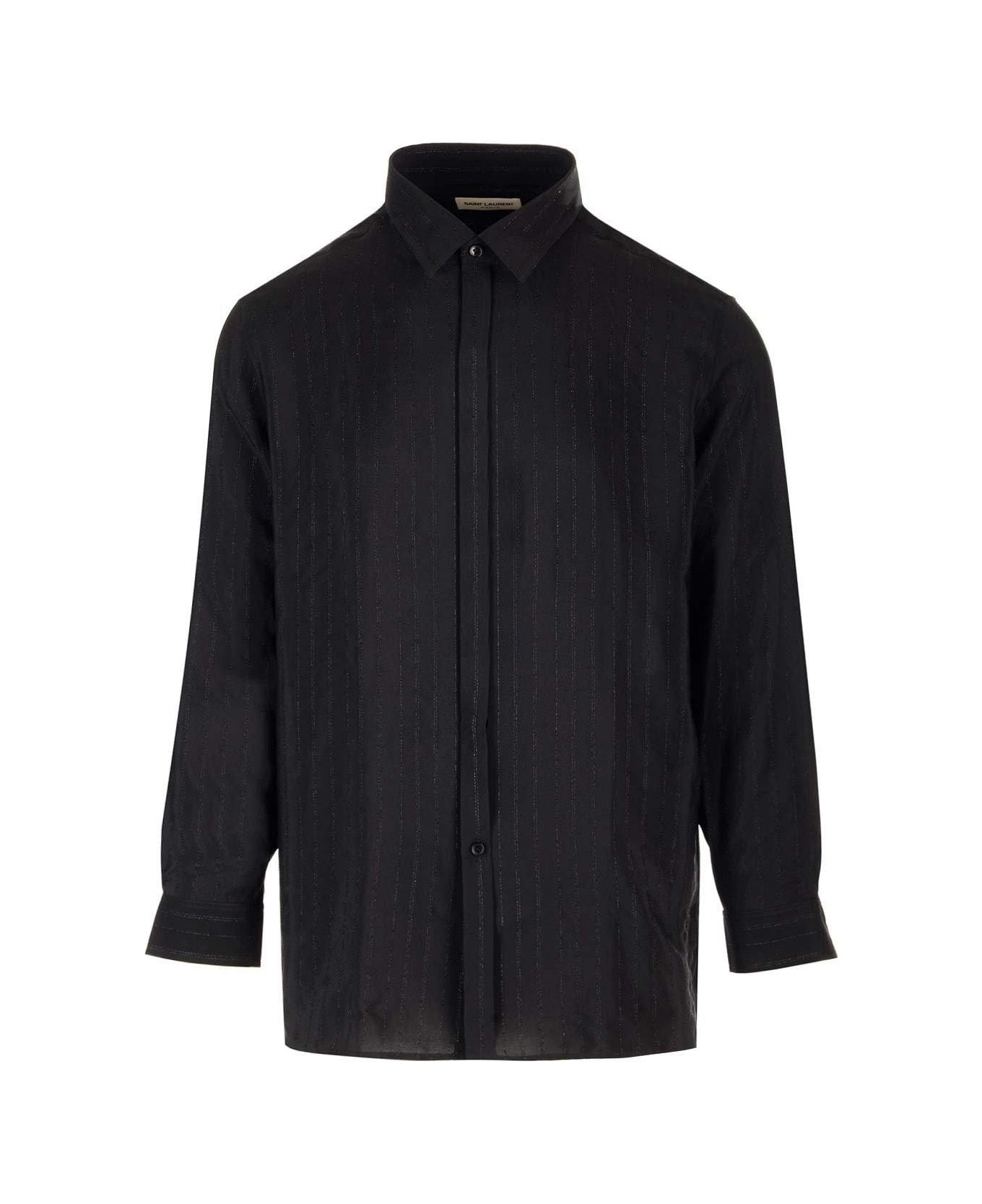 Saint Laurent Striped Long-sleeved Shirt - Black