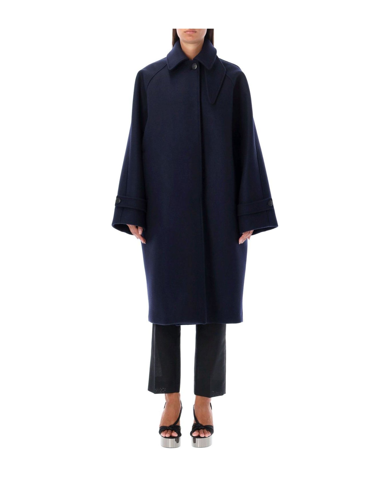 Ferragamo Single Breasted Long Sleeeved Coat - Blue