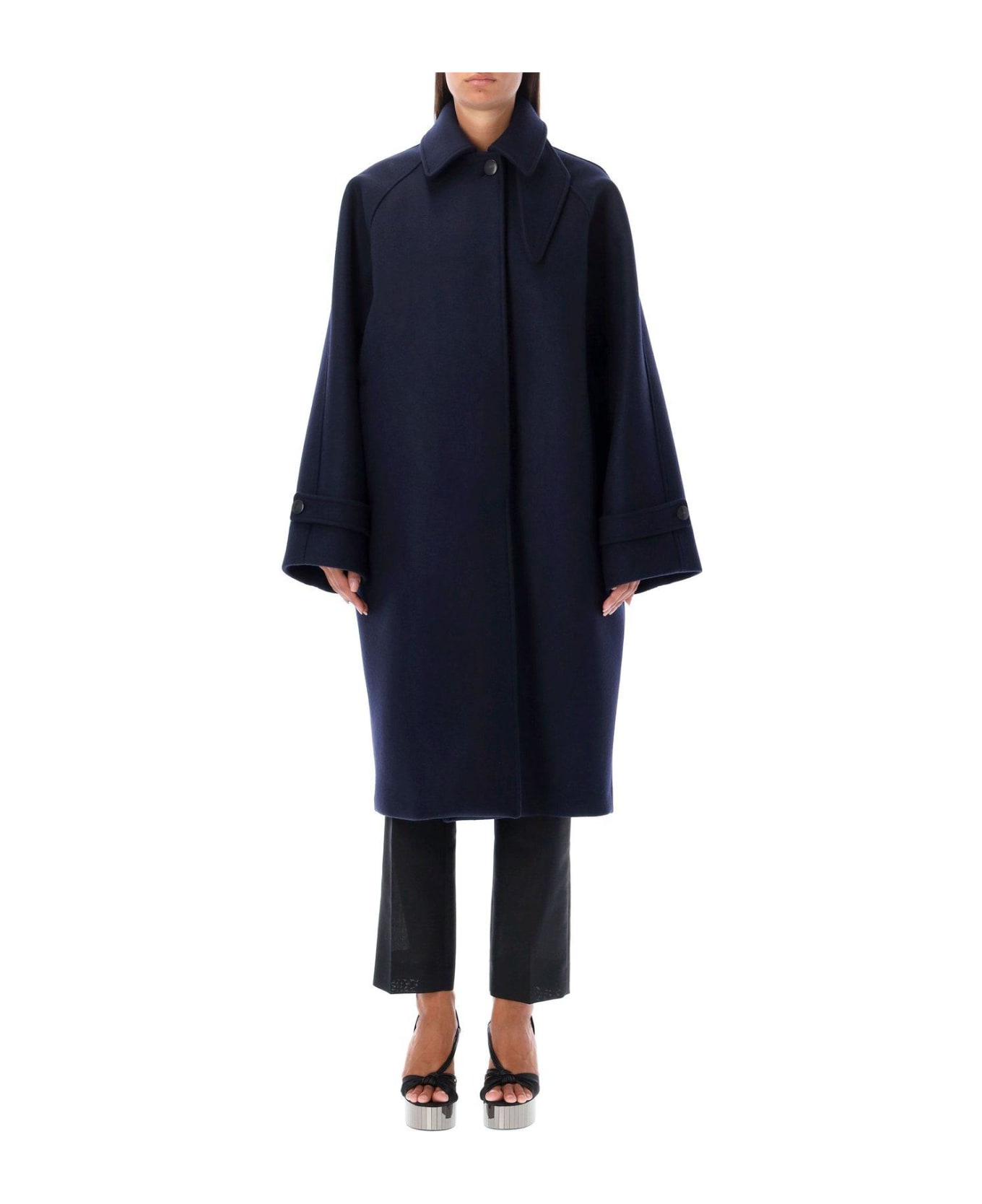 Ferragamo Single Breasted Long Sleeeved Coat - MIDNIGHT BLUE