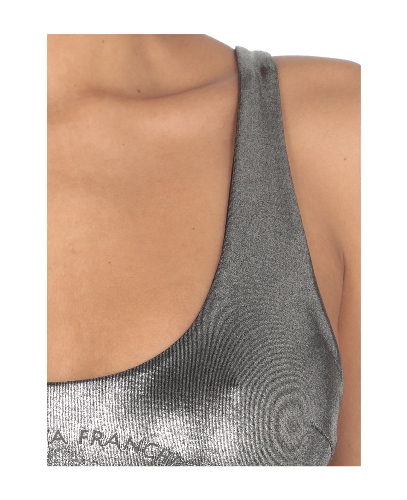 Elisabetta Franchi Metallic Jersey Bodysuit With Logo - Silver