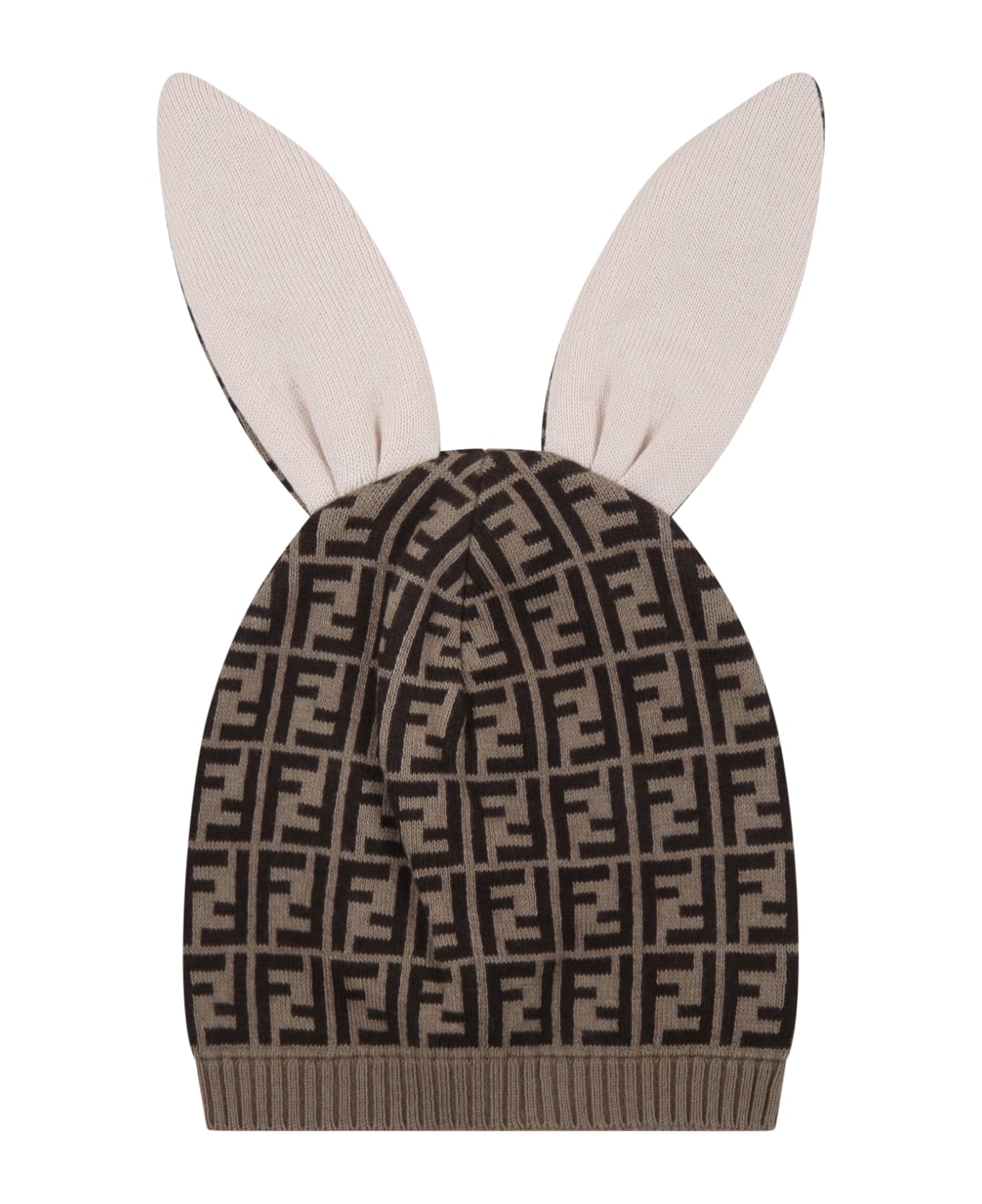 Fendi Beige Hat For Babykids With Double Ff - Brown