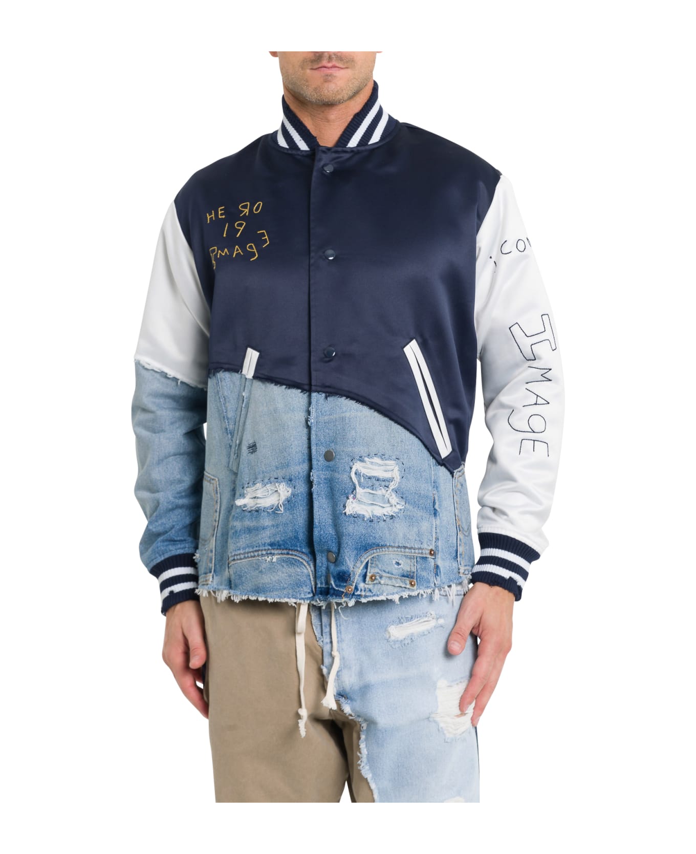 Greg Lauren Patchwork Varsity Jacket - Blu