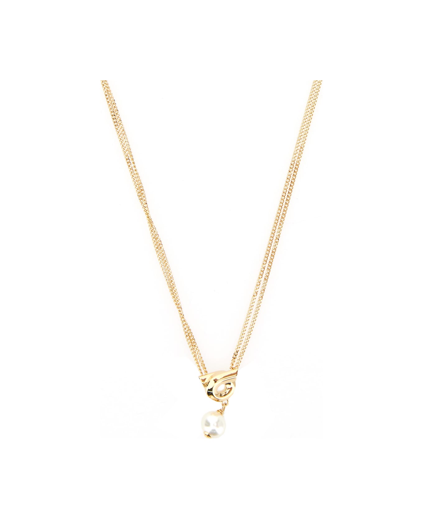 Ferragamo Gold Tone Necklace With Gancini Pendant In Brass Woman - RICH GOLD