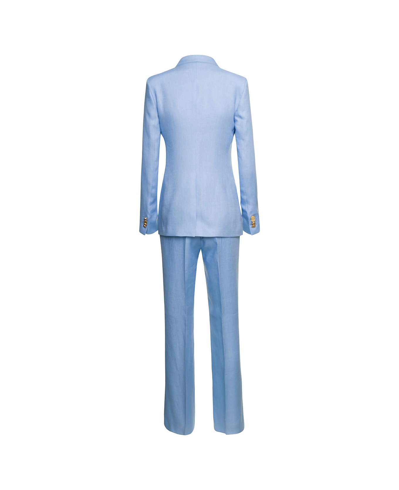 Tagliatore 'parigi' Light Blue Double-breasted Suit With Gold-tone Buttons In Linen Woman - Blu