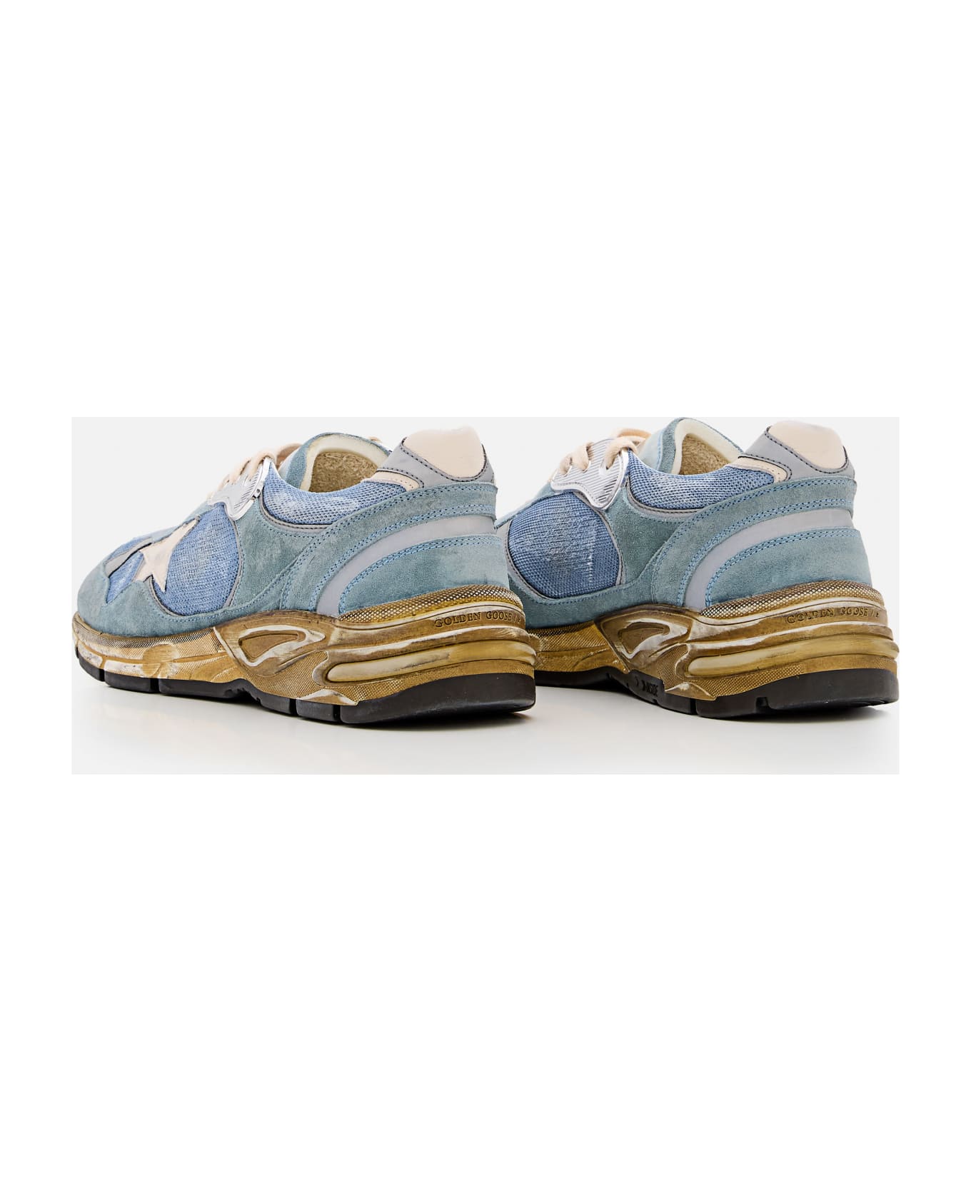 Golden Goose Running Dad Net And Suede Upper Leather Star And Heel Suede Spur - Azzurro