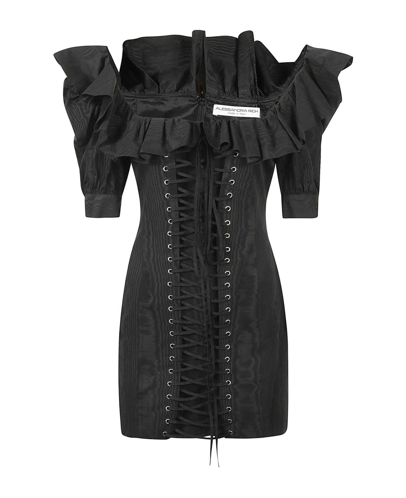 Alessandra Rich Moire Mini Lace-up Dress - Black