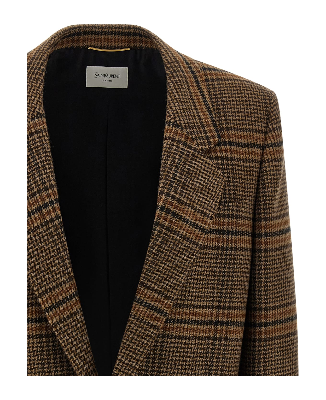 Saint Laurent Prince Of Wales Wool Blazer - BROWN