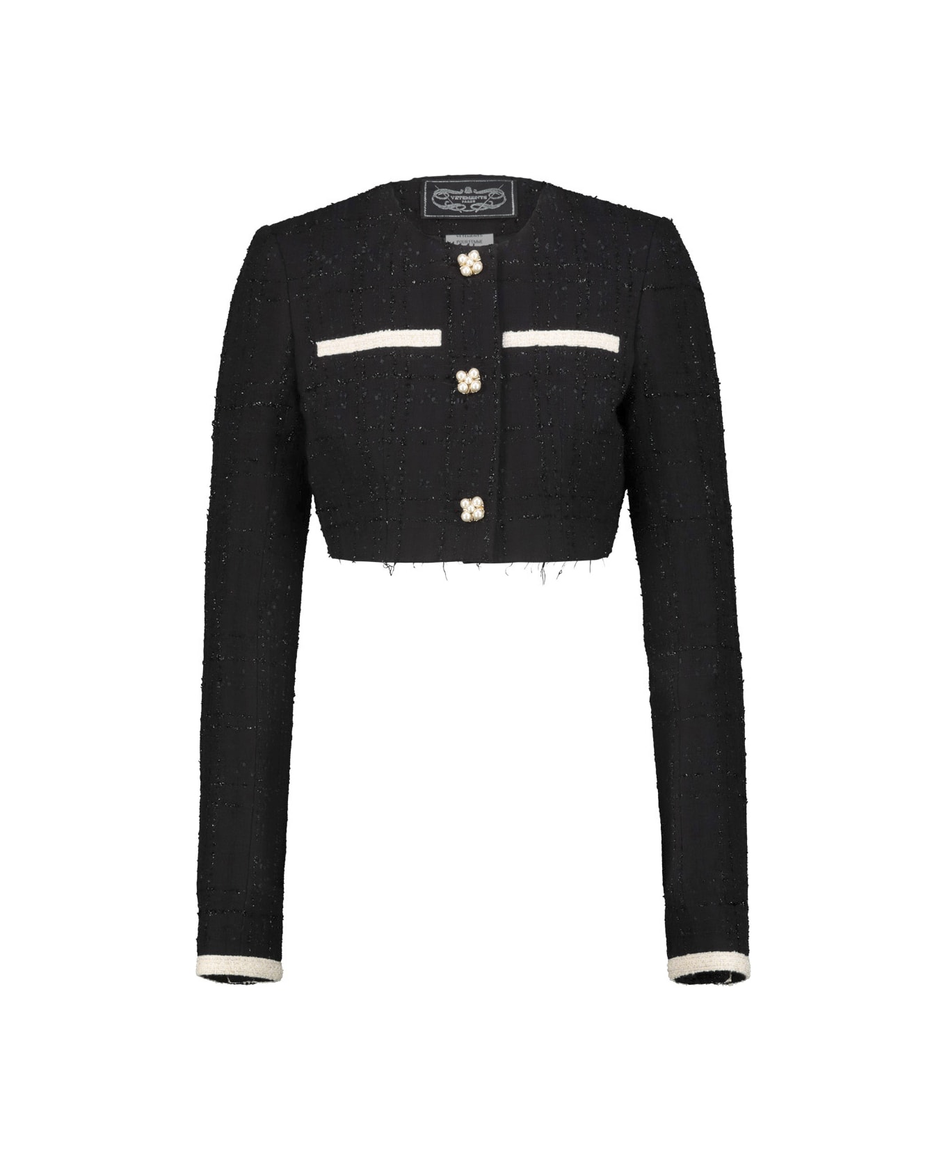 VETEMENTS Cropped Deconstructed Tweed Jacket - Black