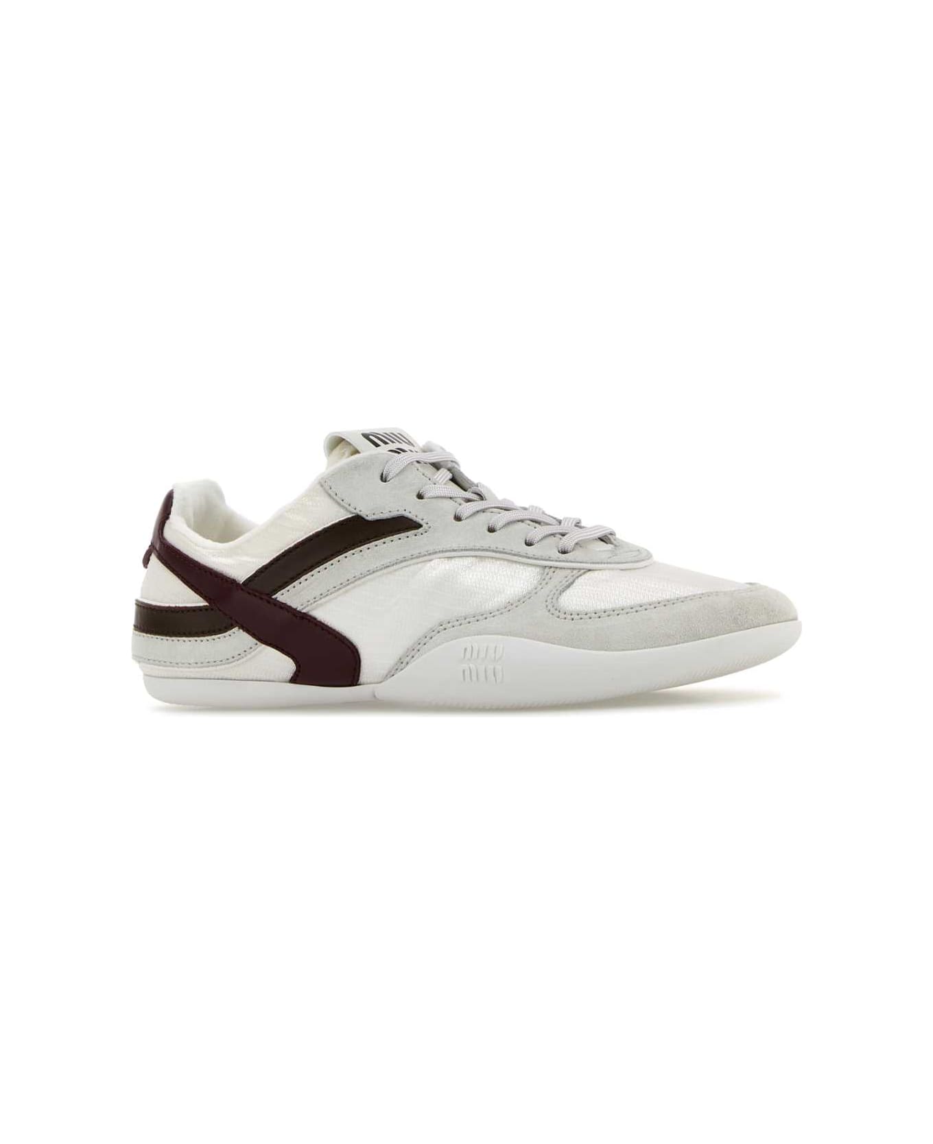 Miu Miu Two-tone Tech Fabric And Suede Gymnasium Sneakers - BIANCOAMARANTO