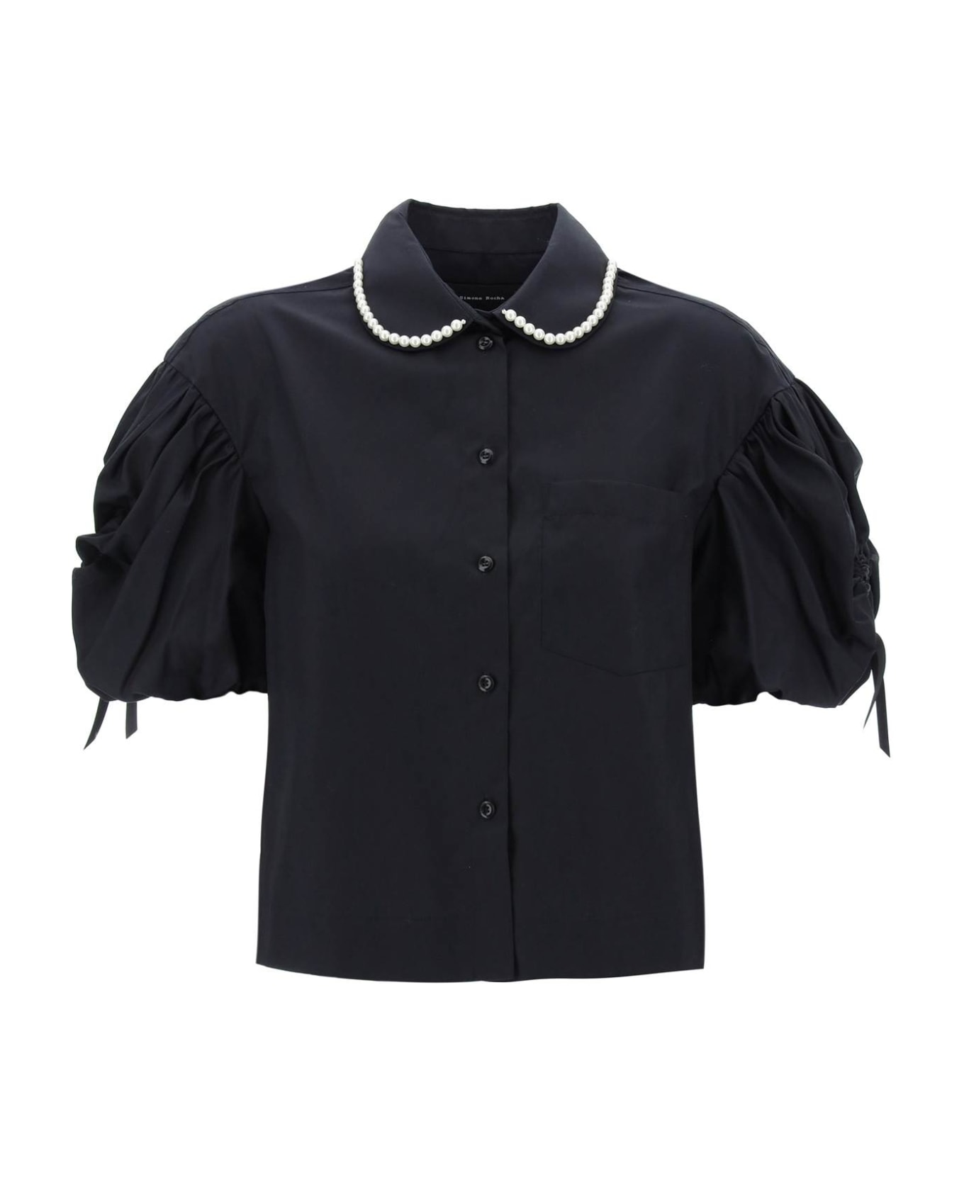 Simone Rocha Puff Sleeve Boxy Shirt - BLACK PEARL (Black) ブラウス