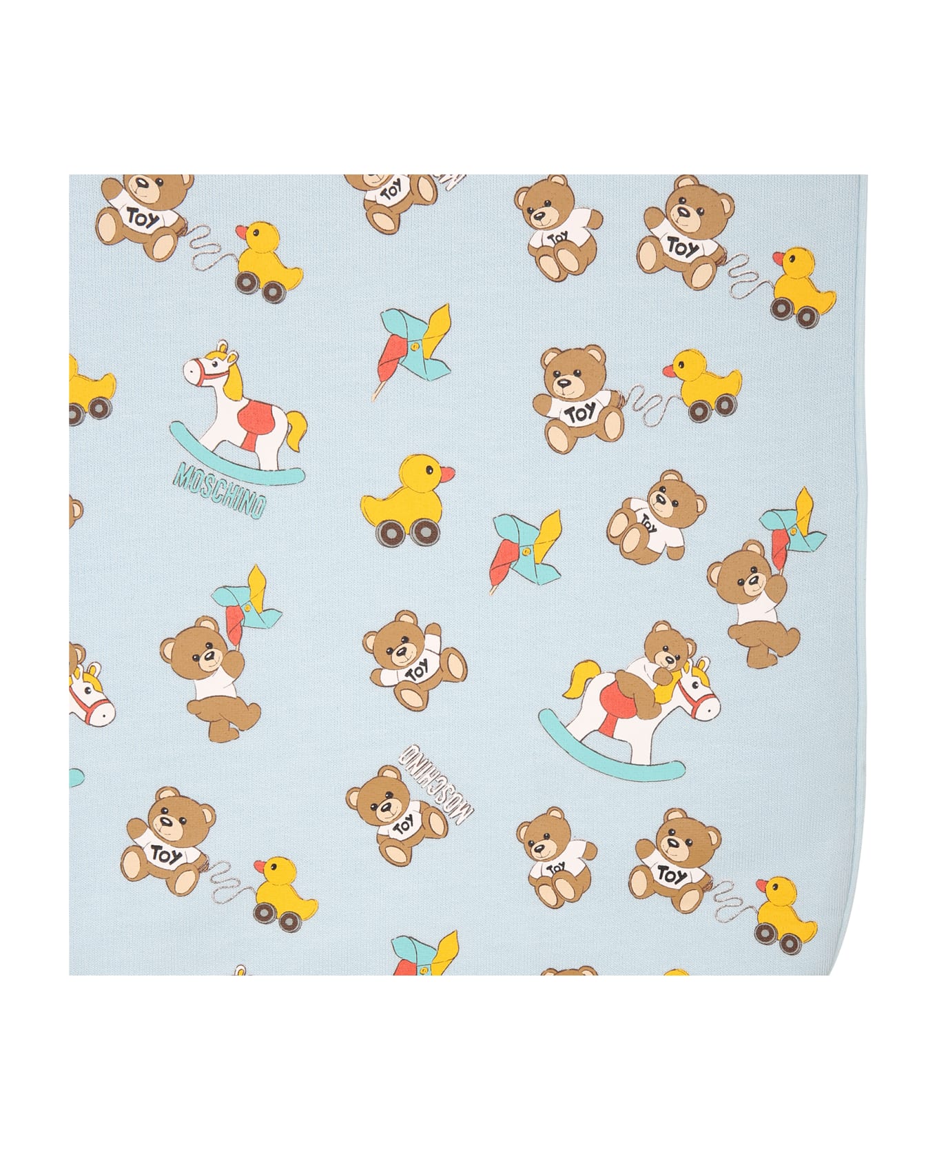 Moschino Light Blue Baby Boy Blanket With All-over Pattern - Light Blue