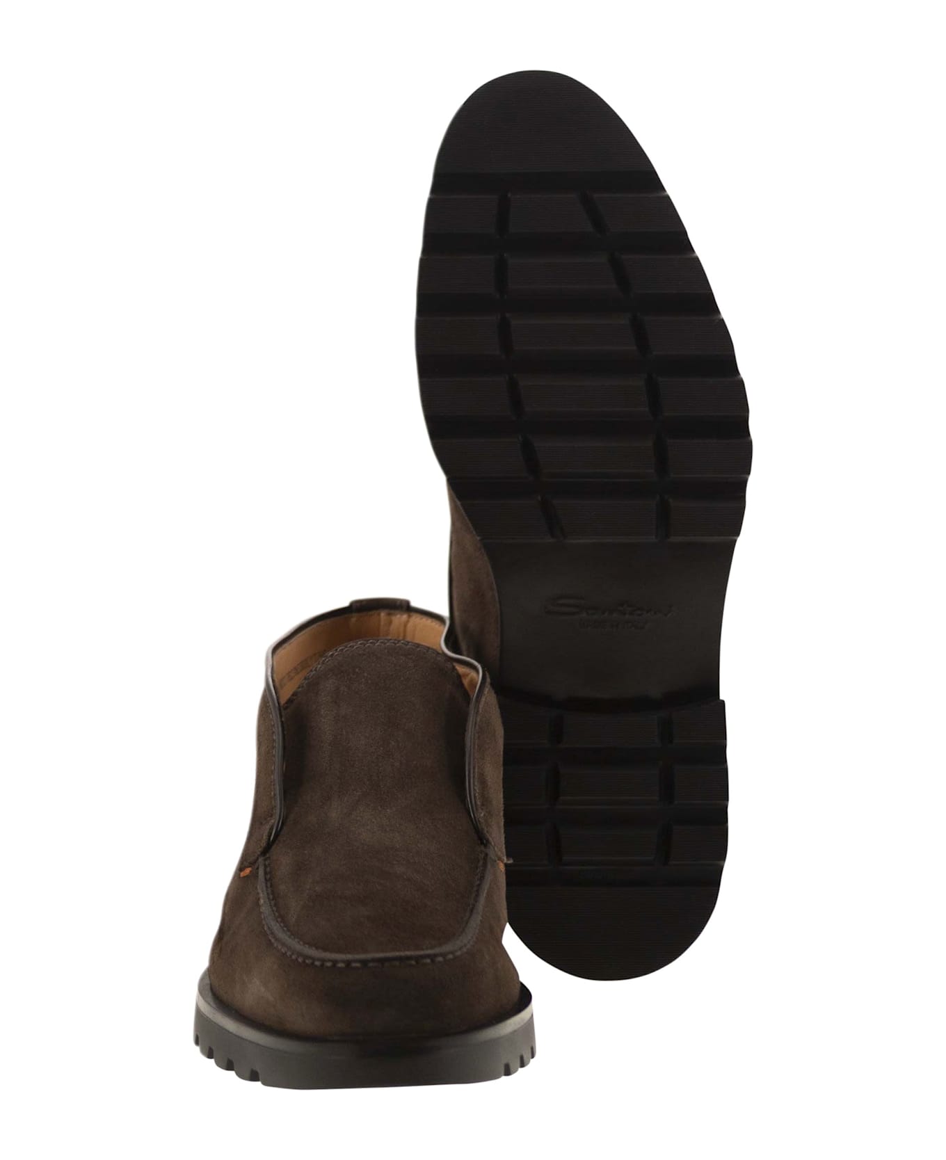 Santoni Suede Ankle Boot Without Laces - Brown