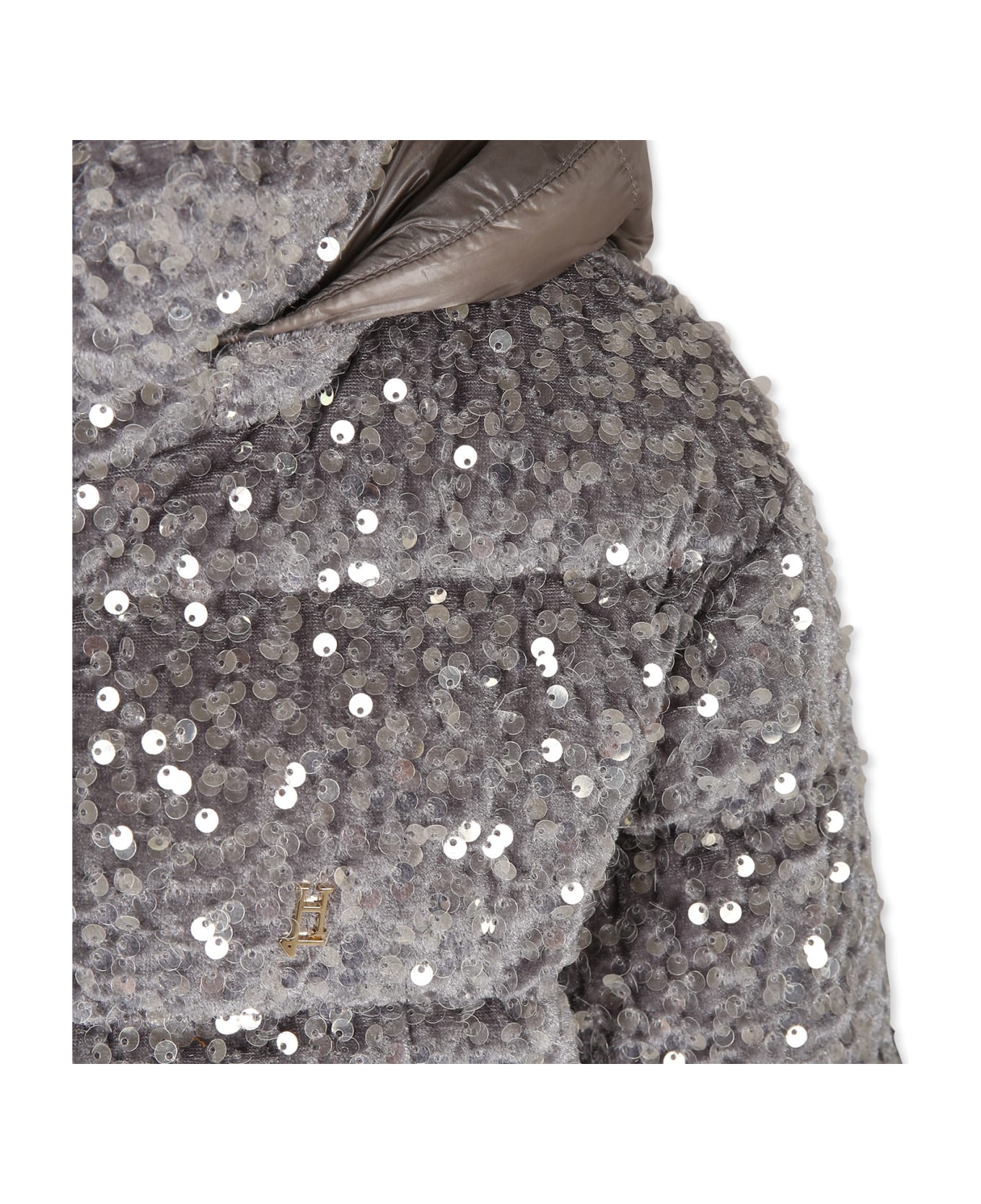 Herno Grey Padded Sequined Coat For Girl - Silver