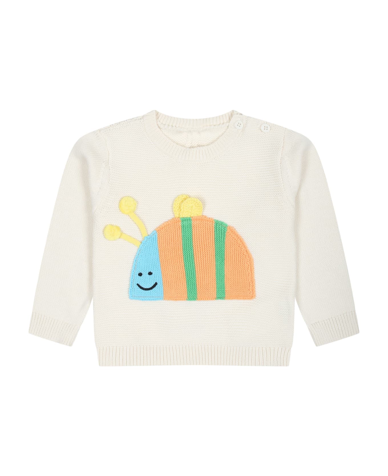 Stella McCartney Kids Ivory Sweater For Babies With Ladybug - Ivory ニットウェア＆スウェットシャツ