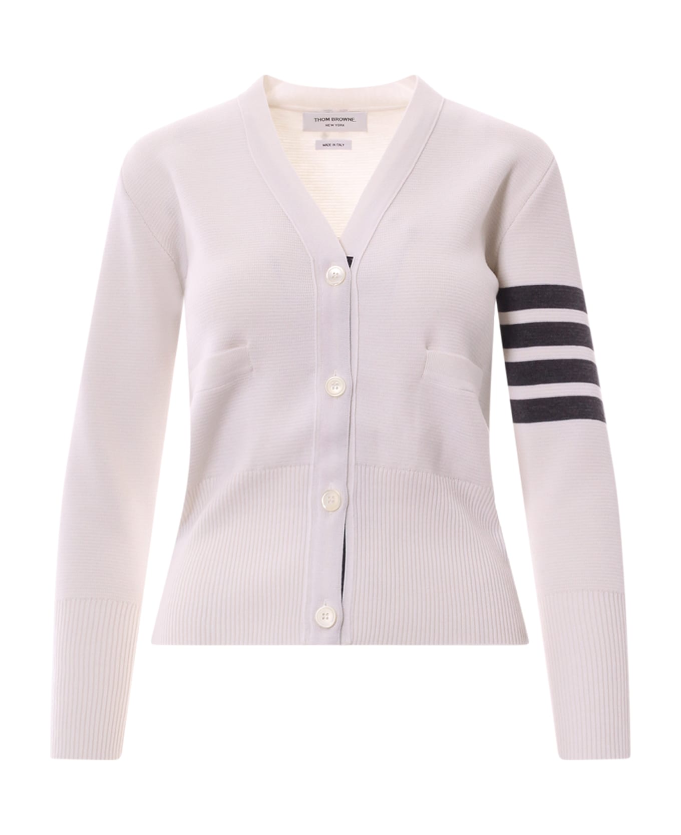 Thom Browne V-neck Merino Wool Cardigan - White
