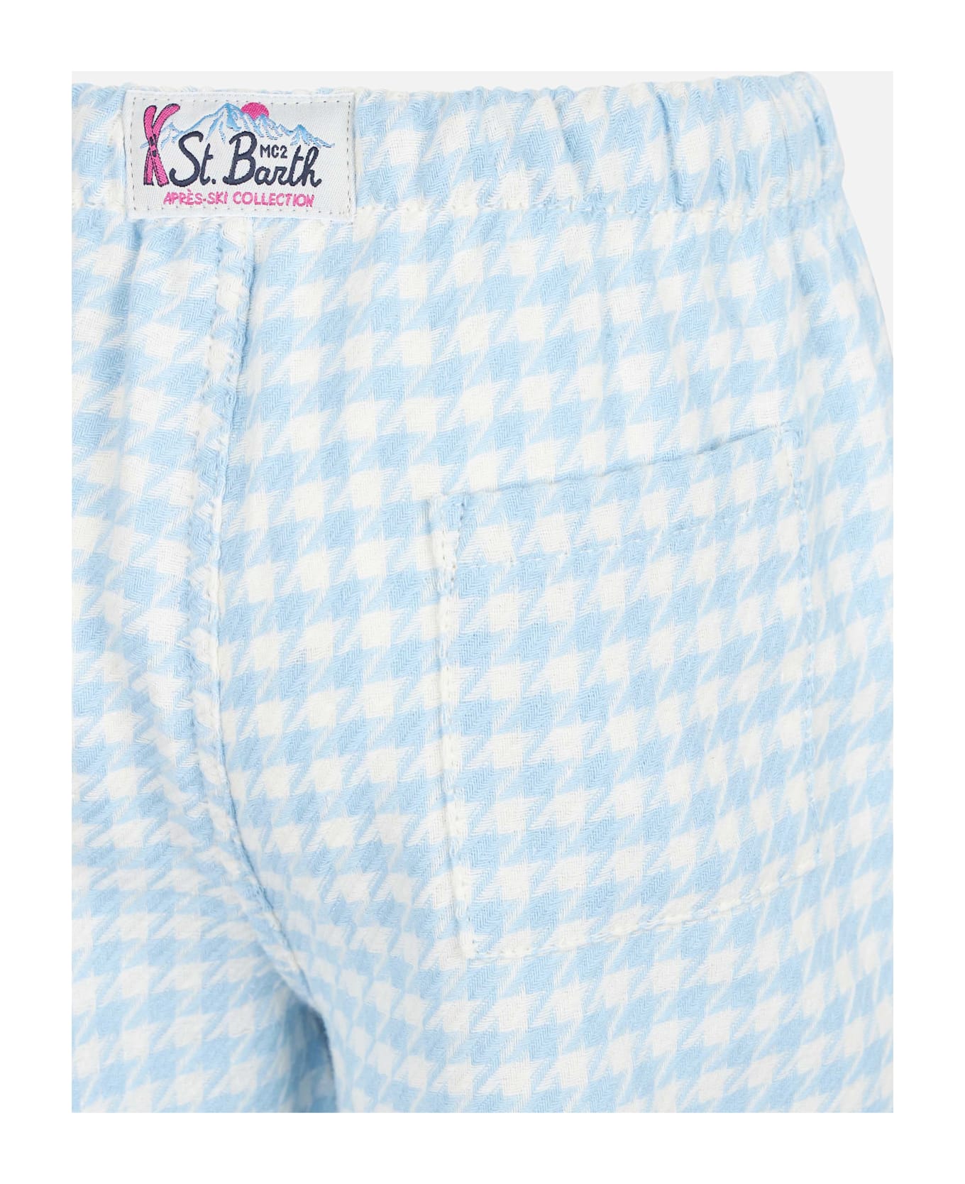 MC2 Saint Barth Kid Pajama Pants With Pied De Poule Print - SKY