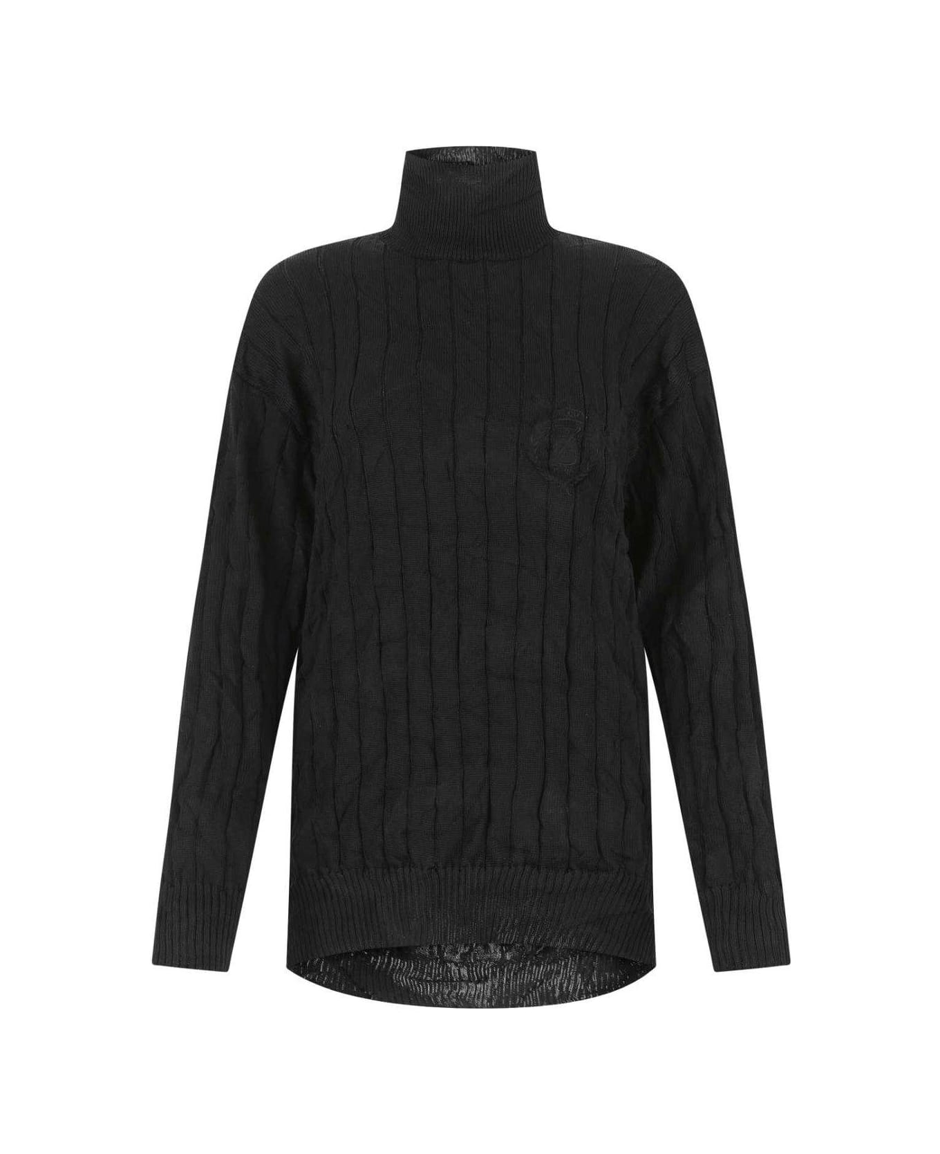 Balenciaga Creased Turtleneck Knit Jumper - BLACK