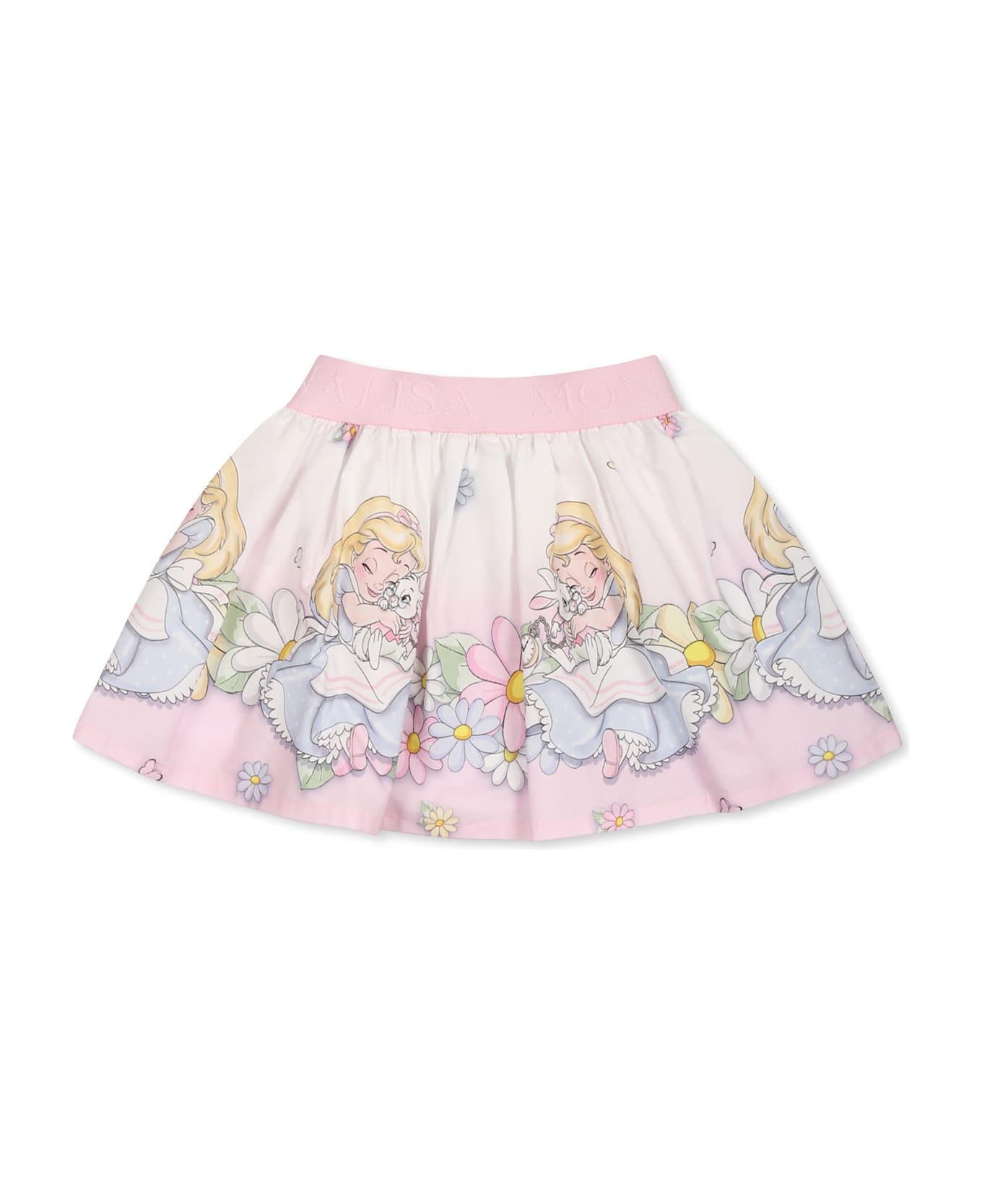 Monnalisa Pink Skirt For Baby Girl With Alice In Wonderland Print - Pink