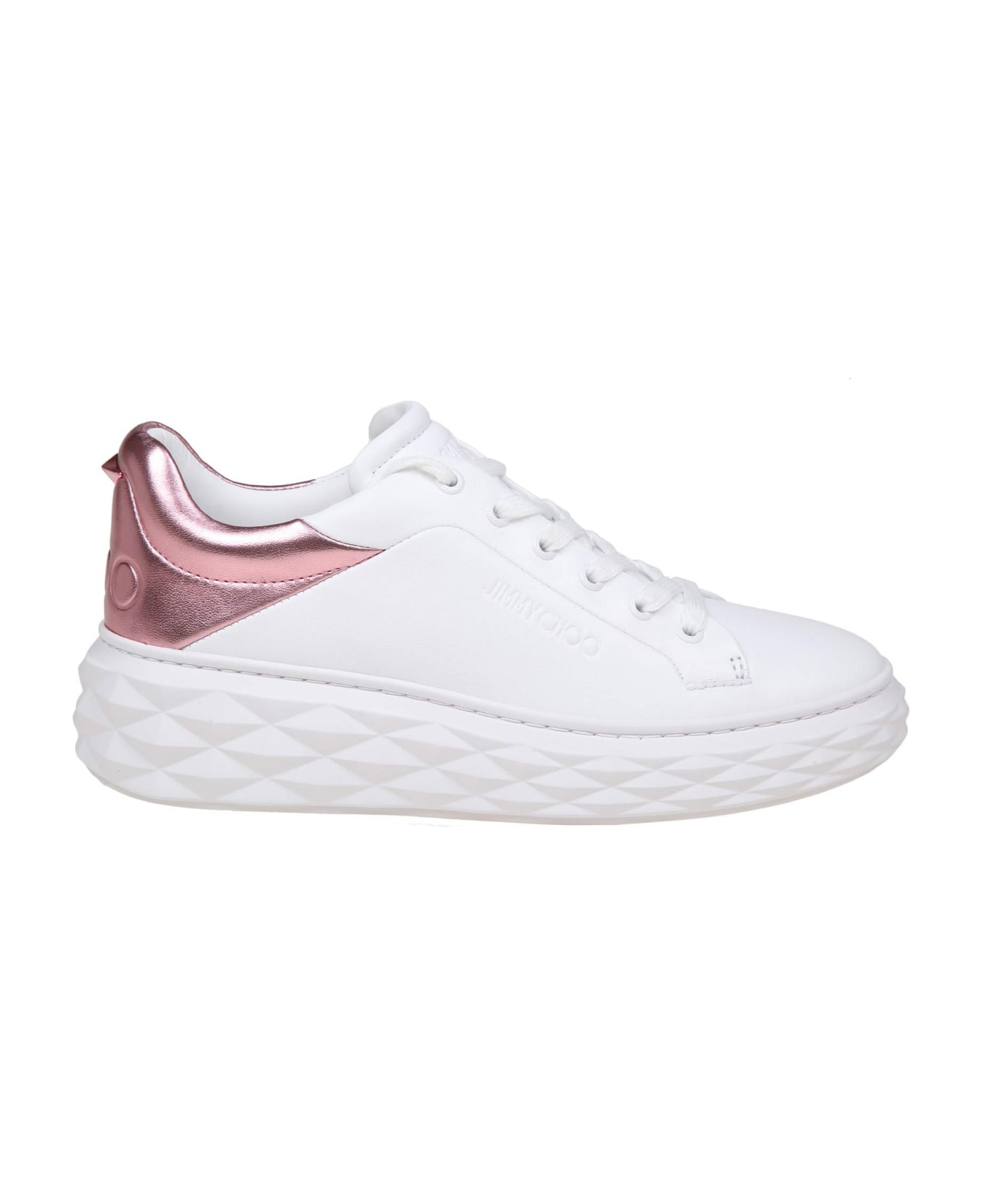 Jimmy Choo Diamond Maxi Sneakers In White And Pink Leather - White/Pink