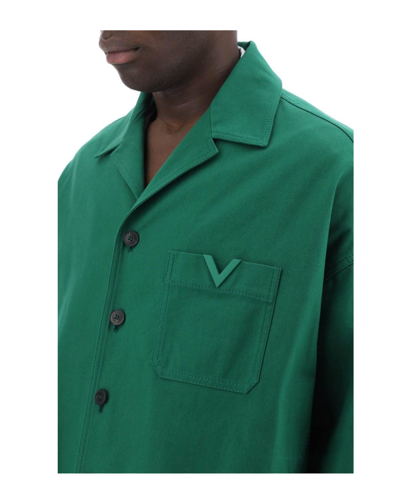 Valentino Logo Plaque Long-sleeved Overshirt - GREEN