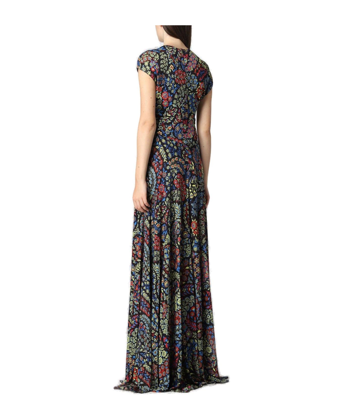 Etro Floral-embroidered V-neck Maxi Dress - Nero.