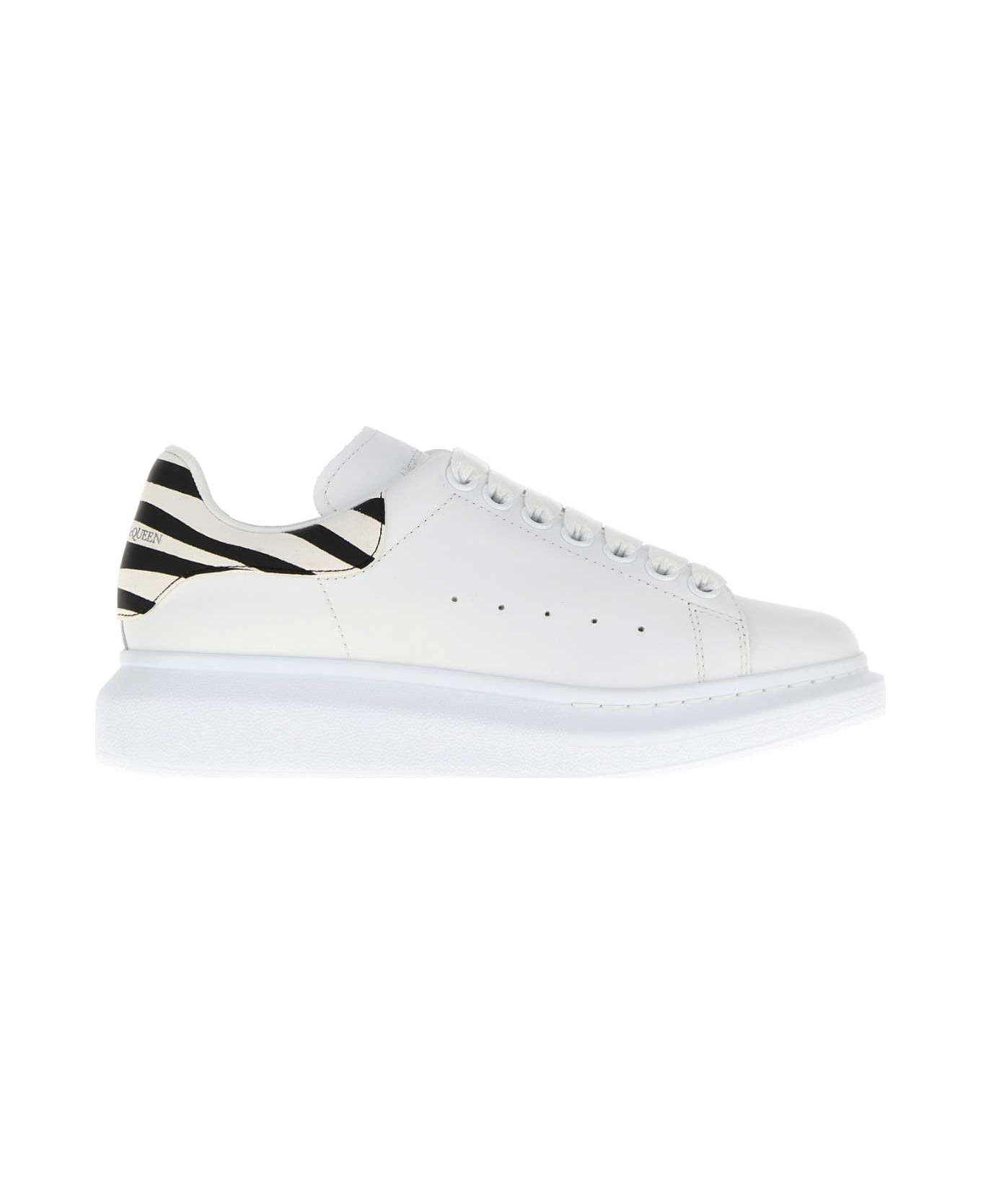Alexander McQueen White Leather Sneakers With Printed Suede Heel - WHITEWHITEBLACK スニーカー