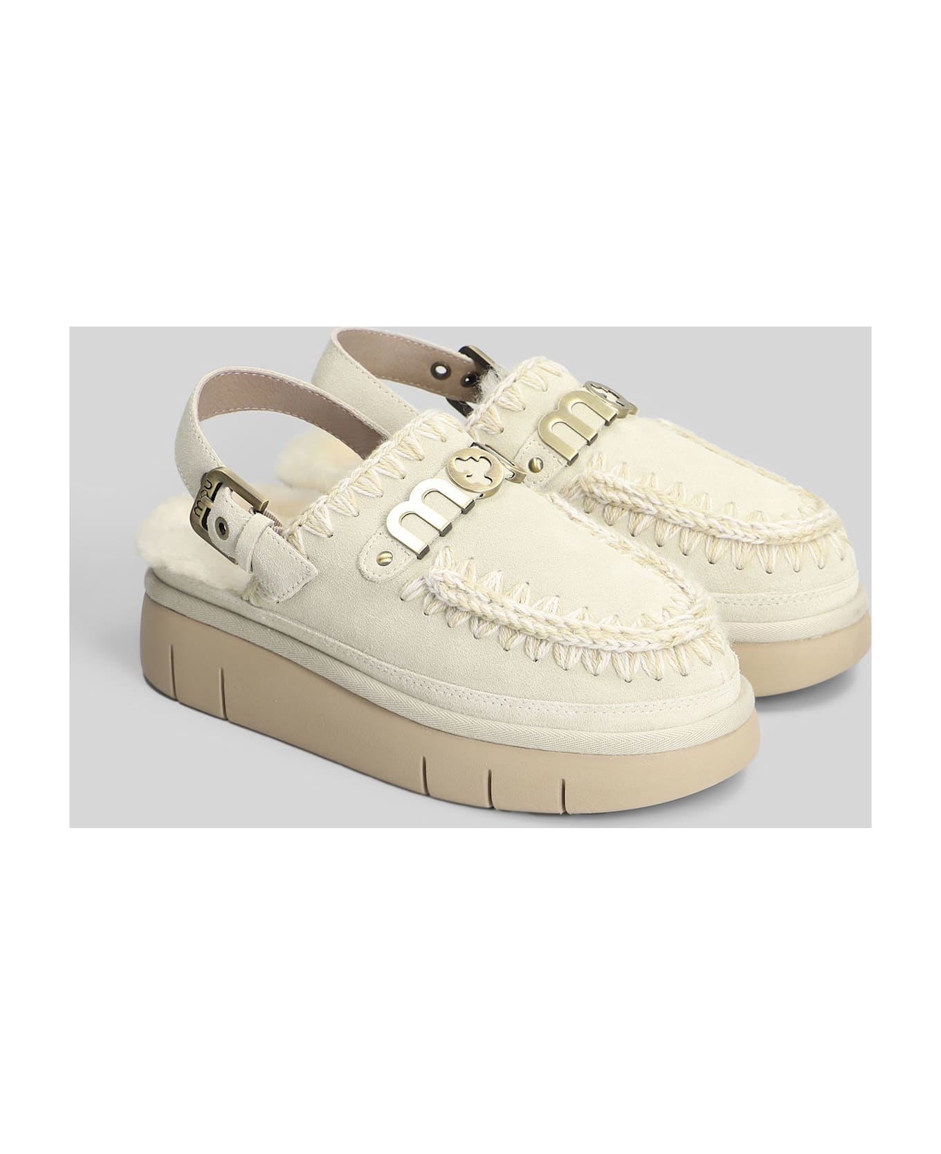 Mou Bounce Clog Slipper-mule In Grey Suede - grey