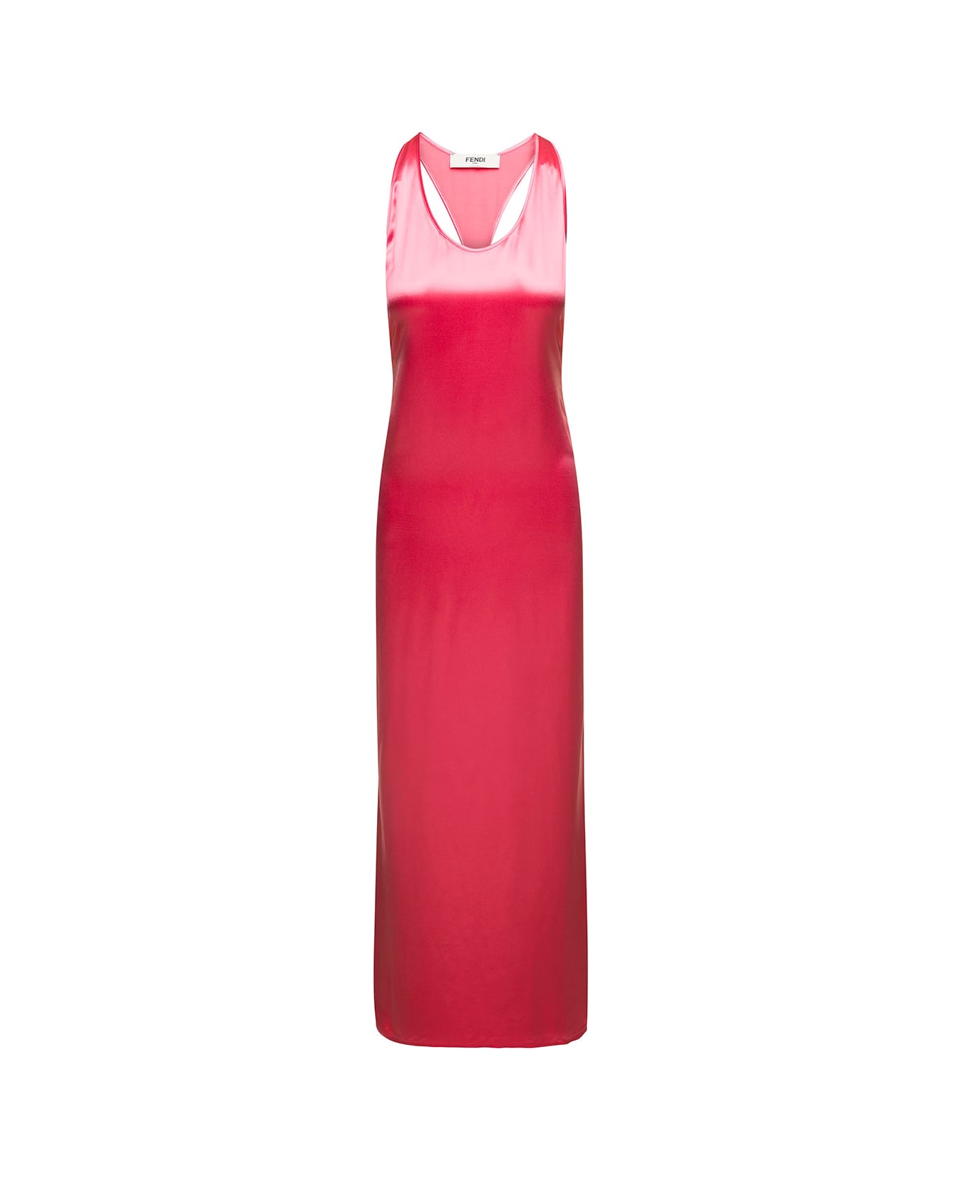 Fendi Maxi Pink Dress With Halter Neck Cut In The Back And Logo Ribbons In Viscose Satin Woman - Red ワンピース＆ドレス