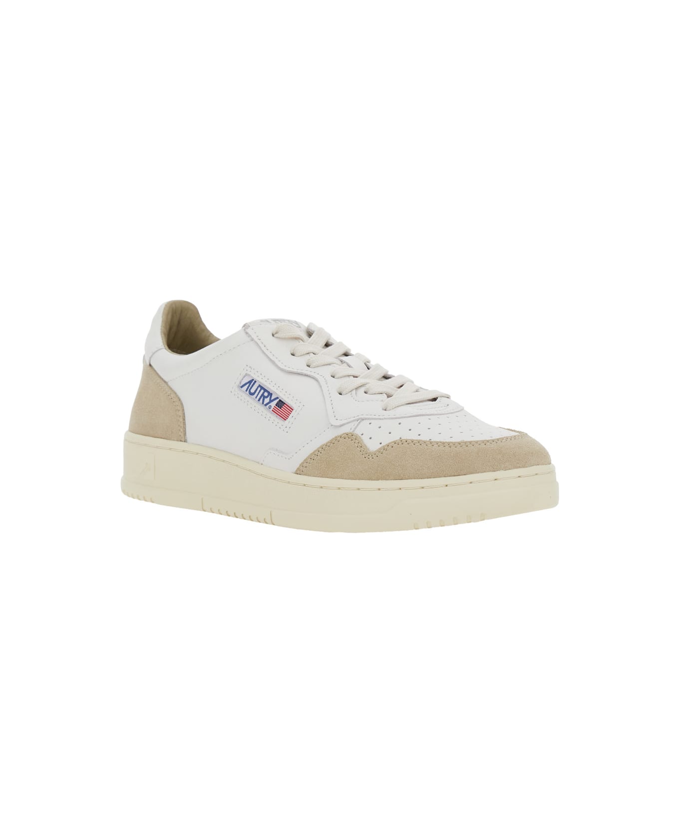 Autry 'medalist Low' White Low Top Sneakers With Side Logo Detail In Leather And Suede Man - White