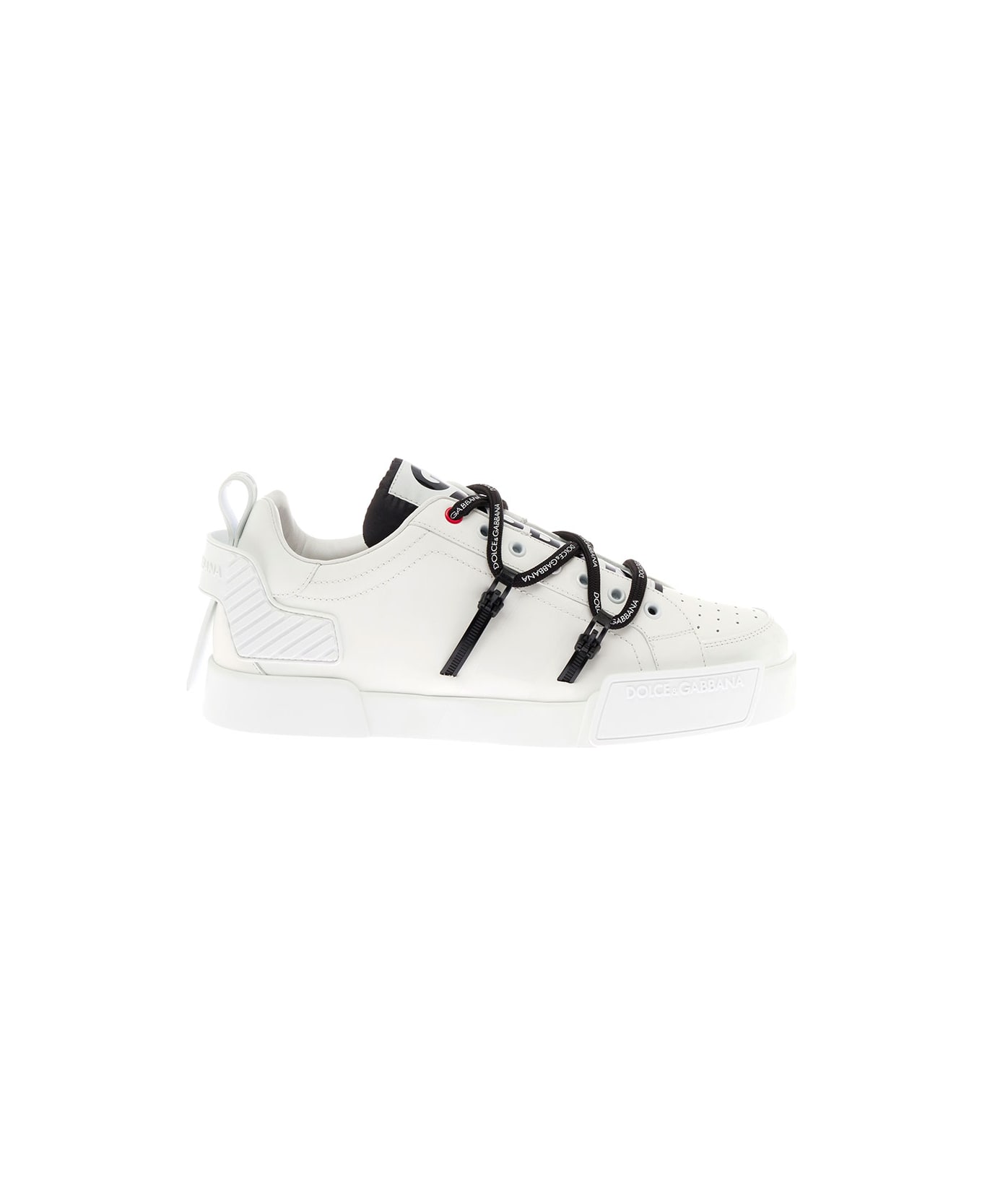 Dolce & Gabbana Man's Portofino White Leather And Patent Sneakers - White/black