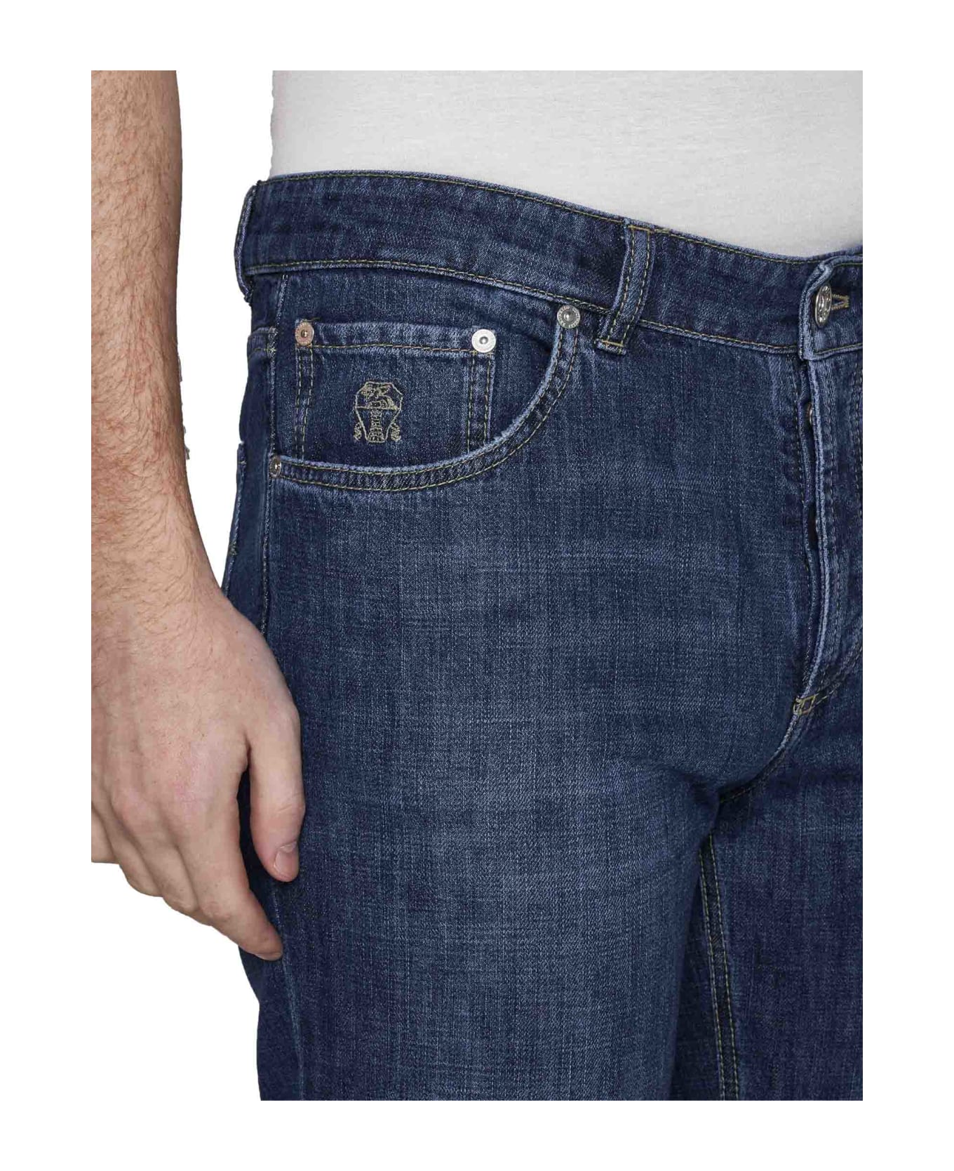Brunello Cucinelli Logo Embroidery Jeans - Denim