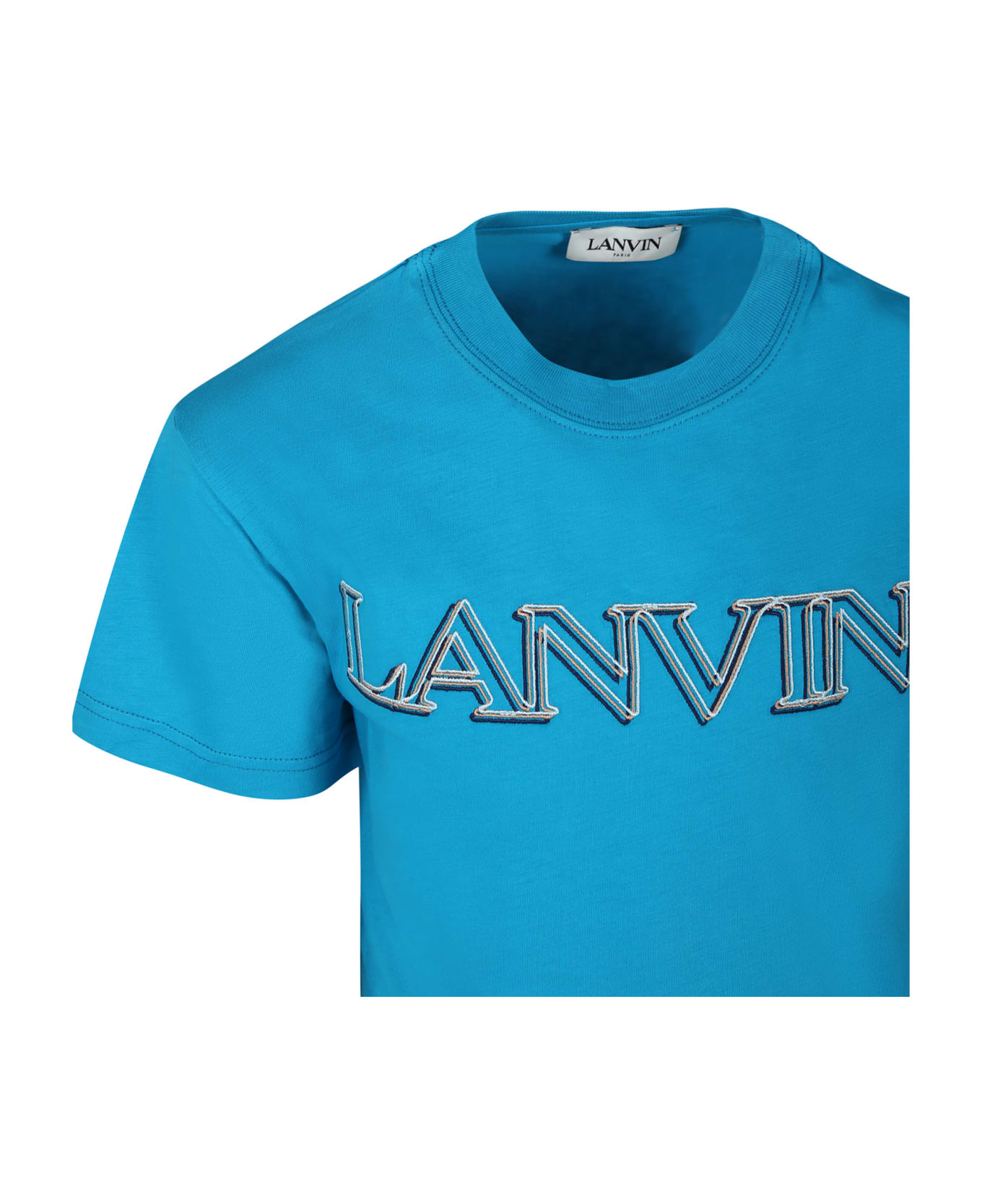 Lanvin Light Blue T-shirt For Boy With Logo - Blu Tシャツ＆ポロシャツ